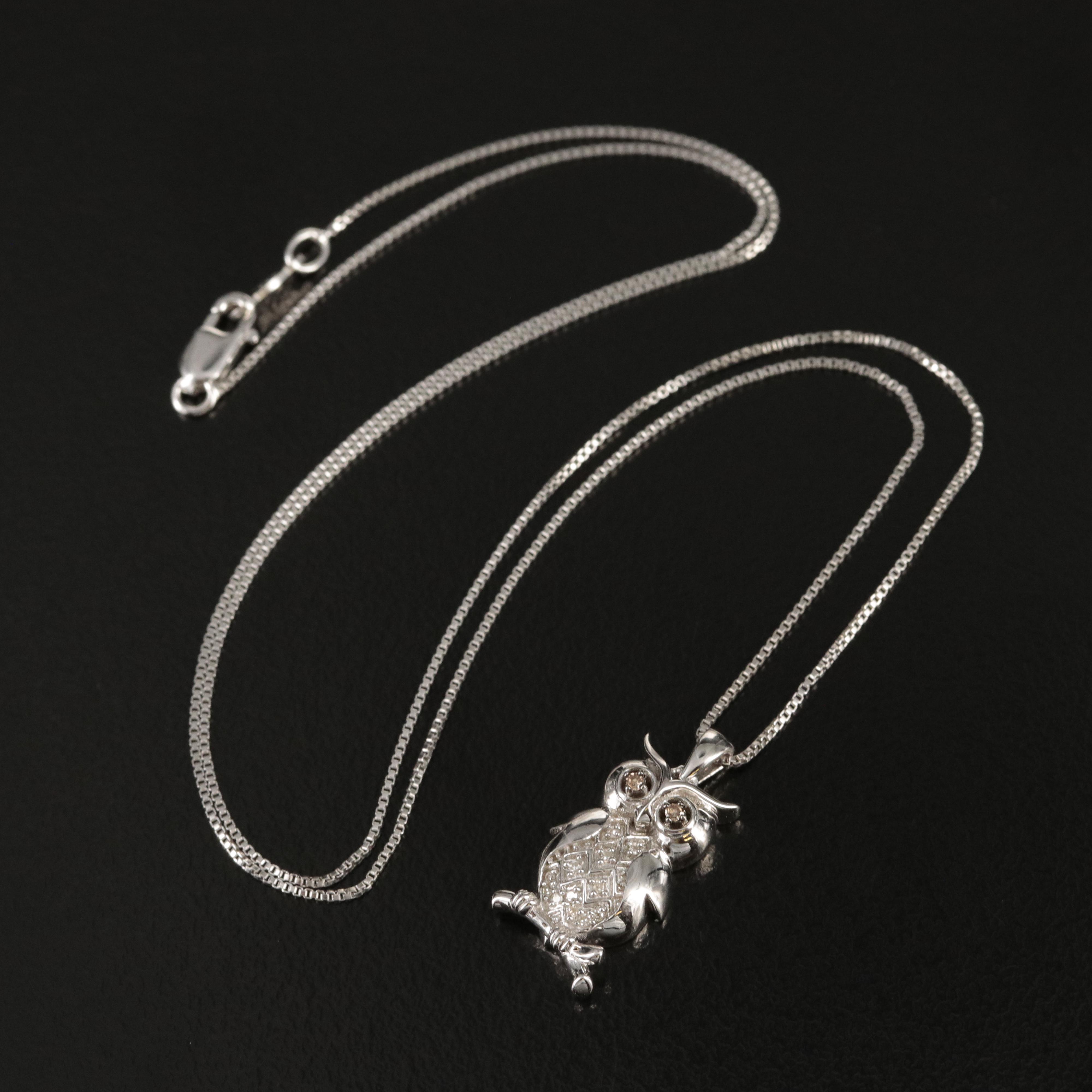 Sterling Diamond Owl Pendant Necklace