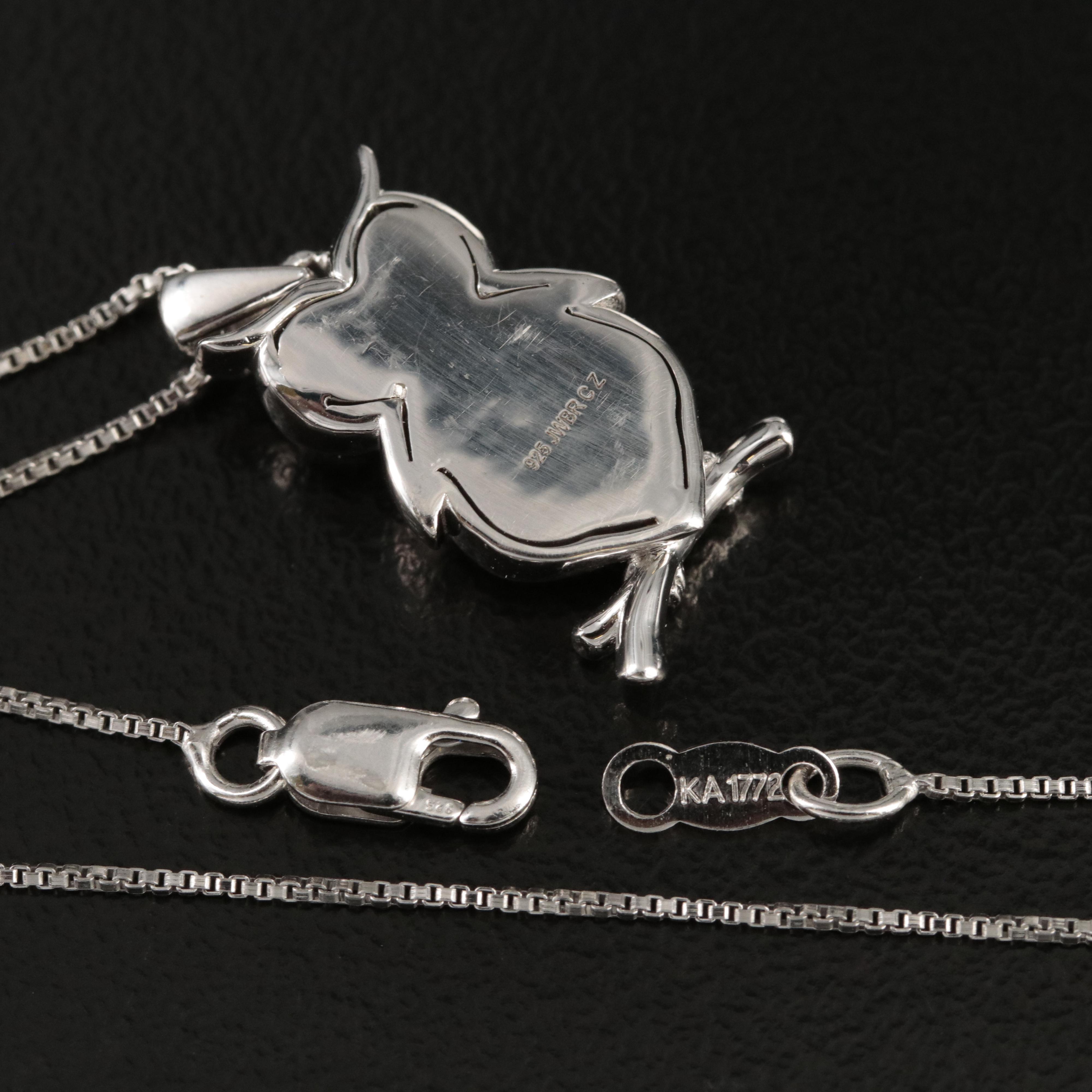Sterling Diamond Owl Pendant Necklace