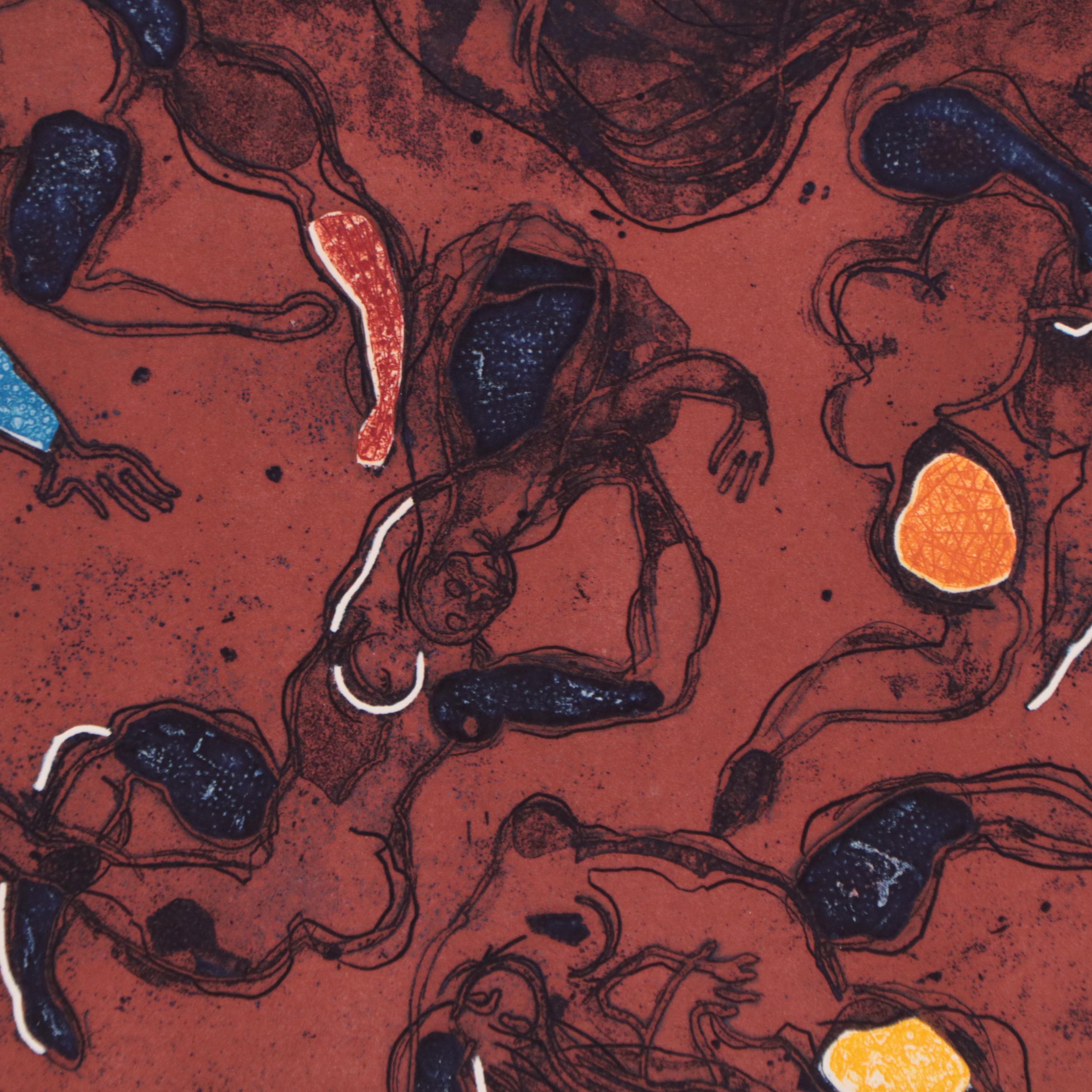 Walter Sorge Color Etching "Dancing Figures," Circa 1990