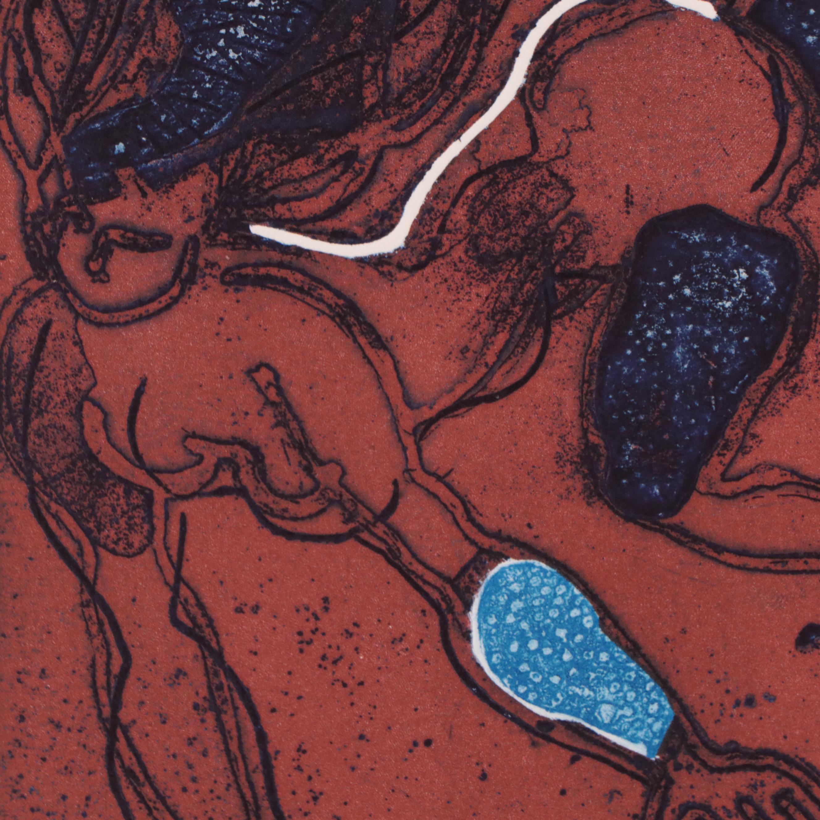 Walter Sorge Color Etching "Dancing Figures," Circa 1990