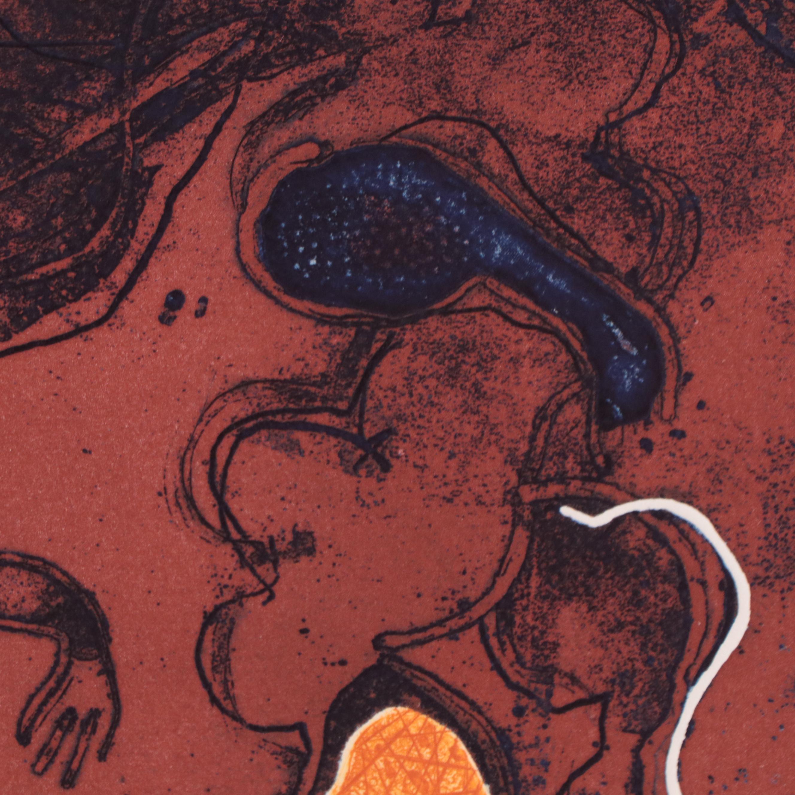 Walter Sorge Color Etching "Dancing Figures," Circa 1990