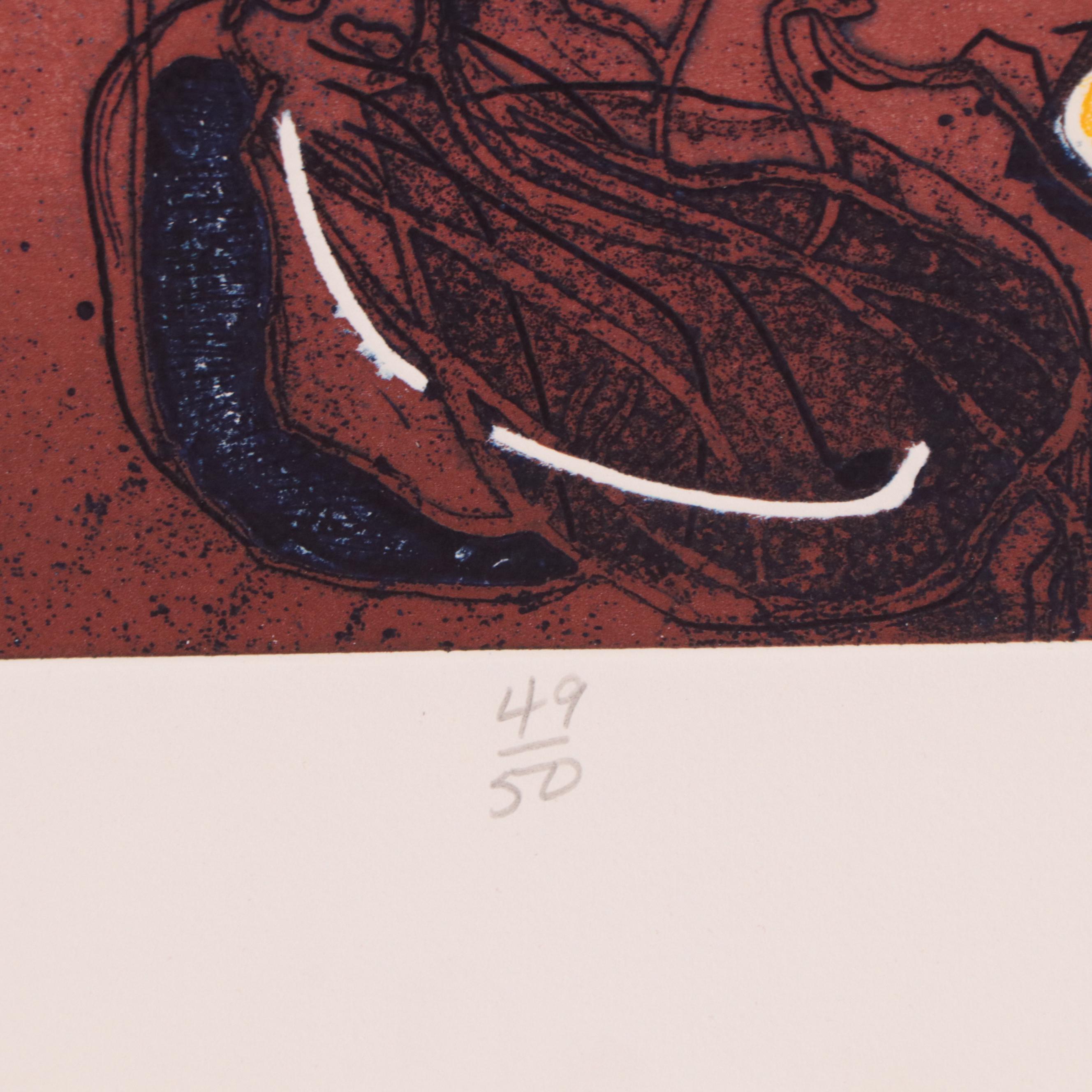 Walter Sorge Color Etching "Dancing Figures," Circa 1990