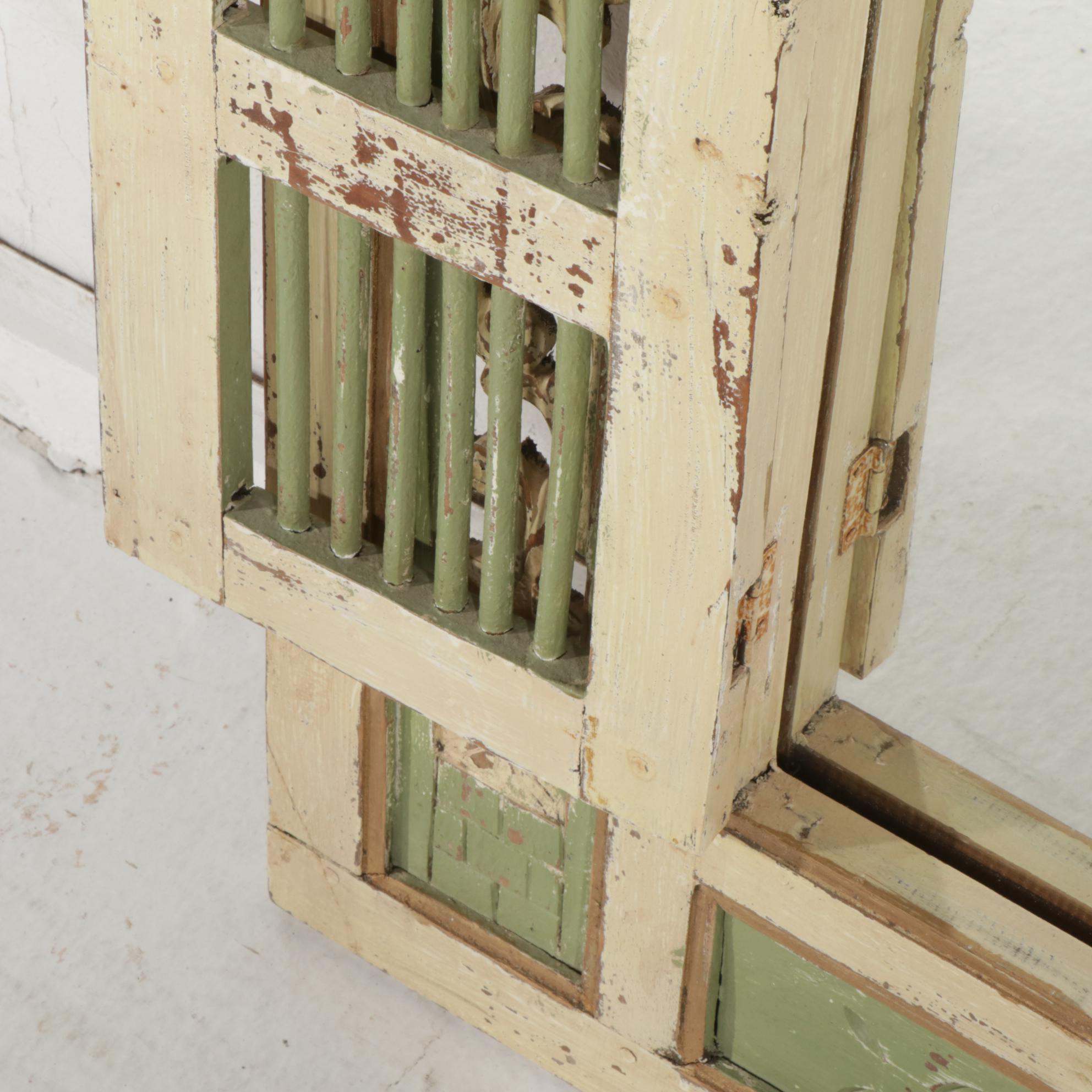 Balinese Style Hand Carved and Painted Shuttered Wall Mirror