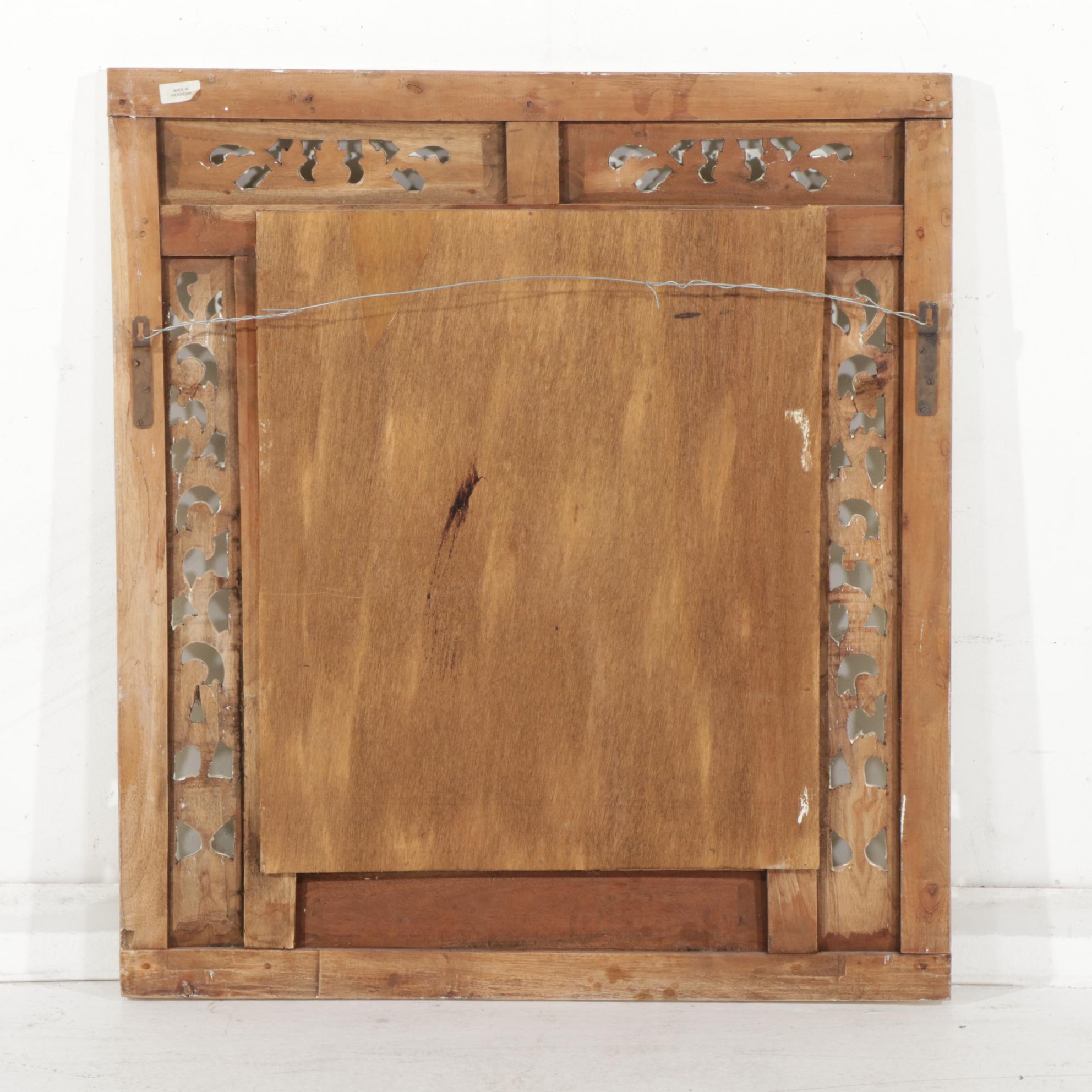 Balinese Style Hand Carved and Painted Shuttered Wall Mirror