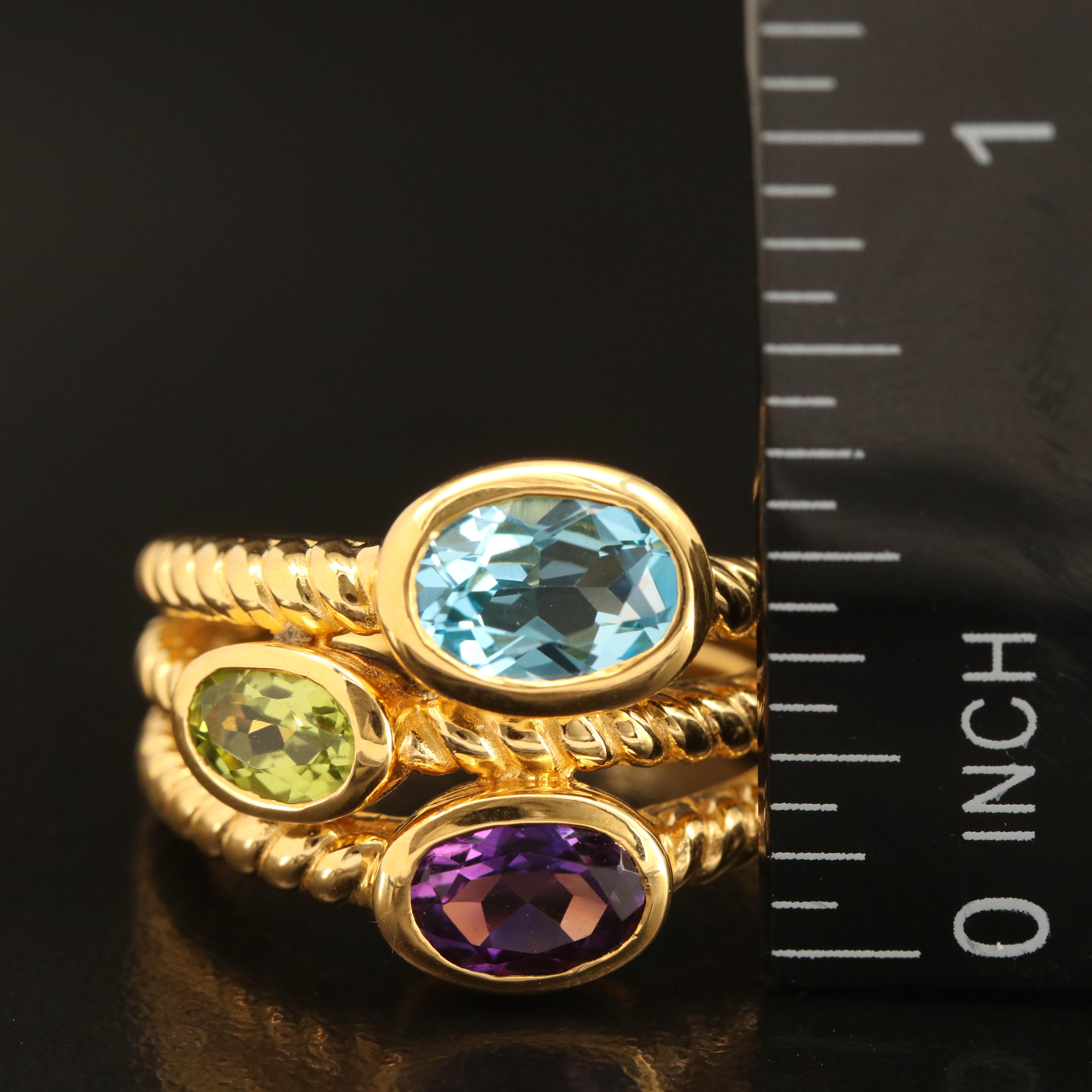 Sterling Silver Amethyst, Peridot and Topaz Ring