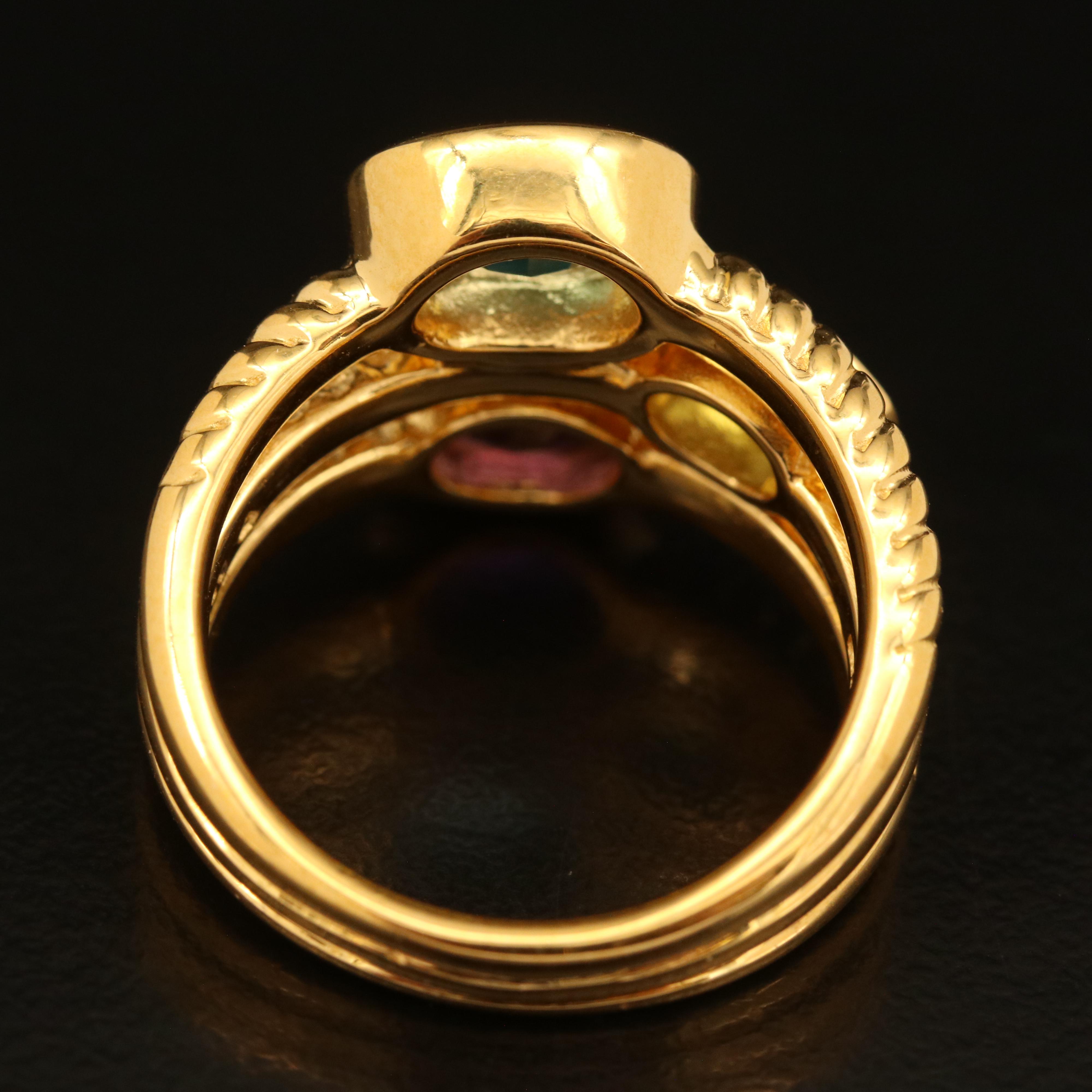 Sterling Silver Amethyst, Peridot and Topaz Ring