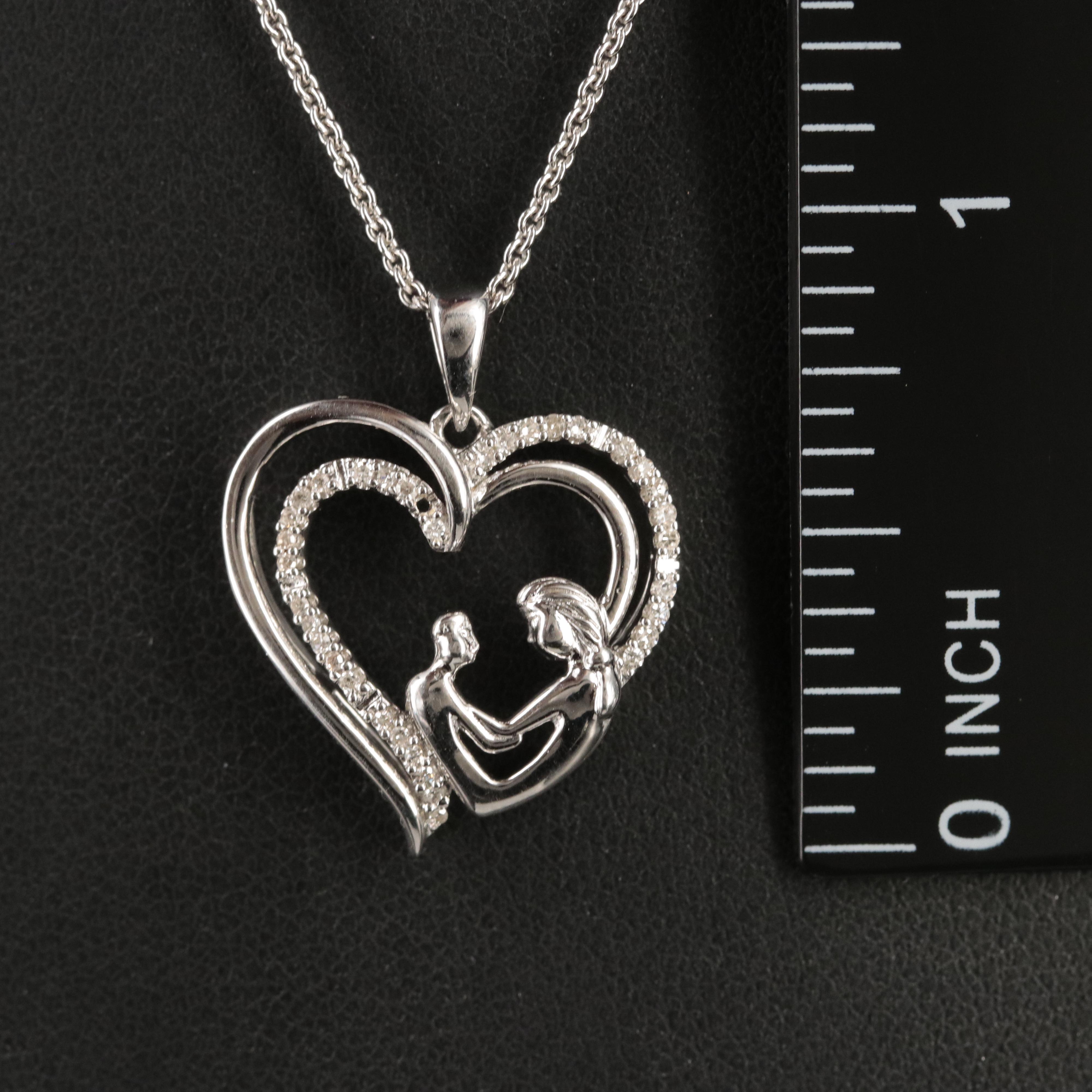 Sterling Mother and Child Heart Pendant Necklace