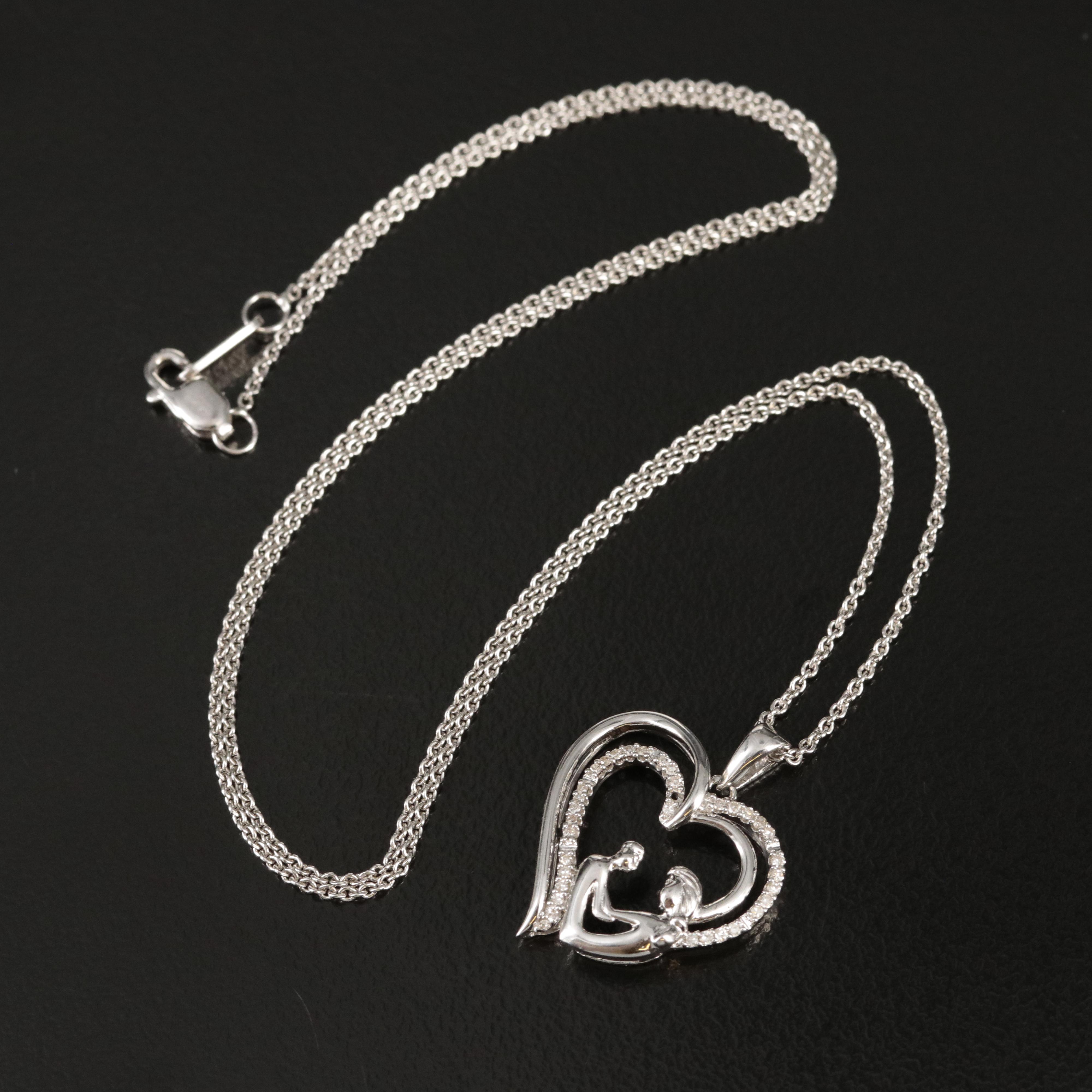 Sterling Mother and Child Heart Pendant Necklace