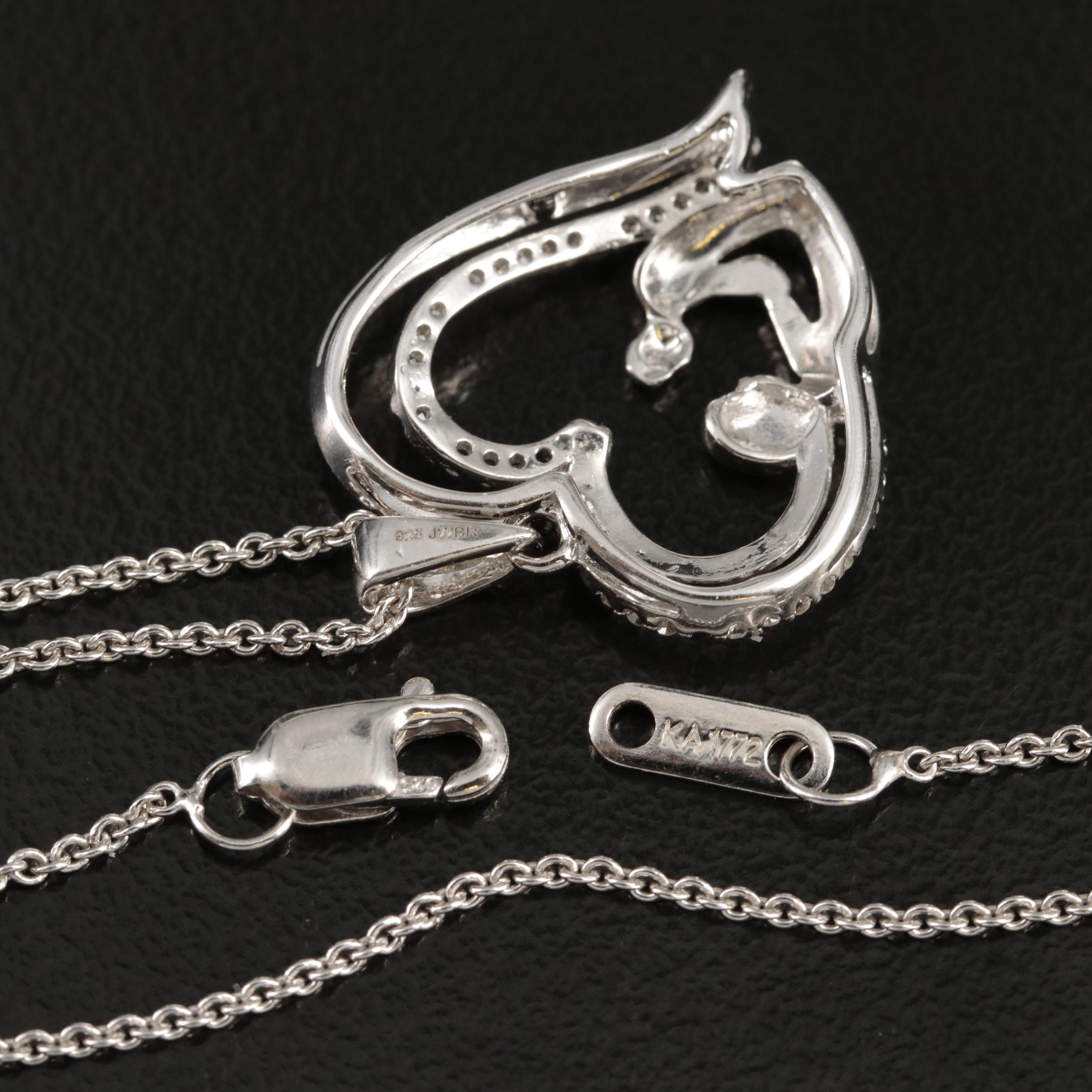 Sterling Mother and Child Heart Pendant Necklace