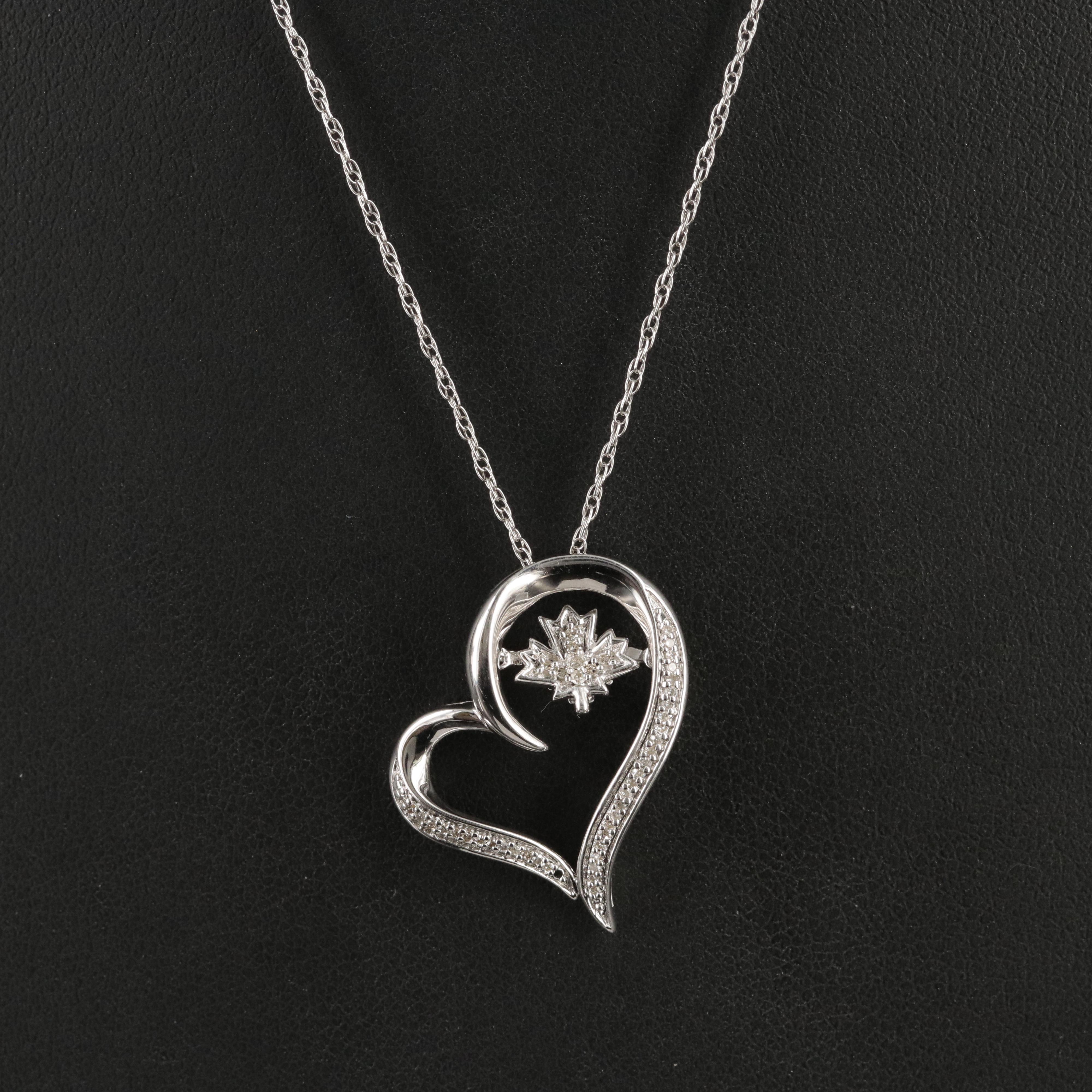 Sterling Leaf in Heart Pendant Necklace