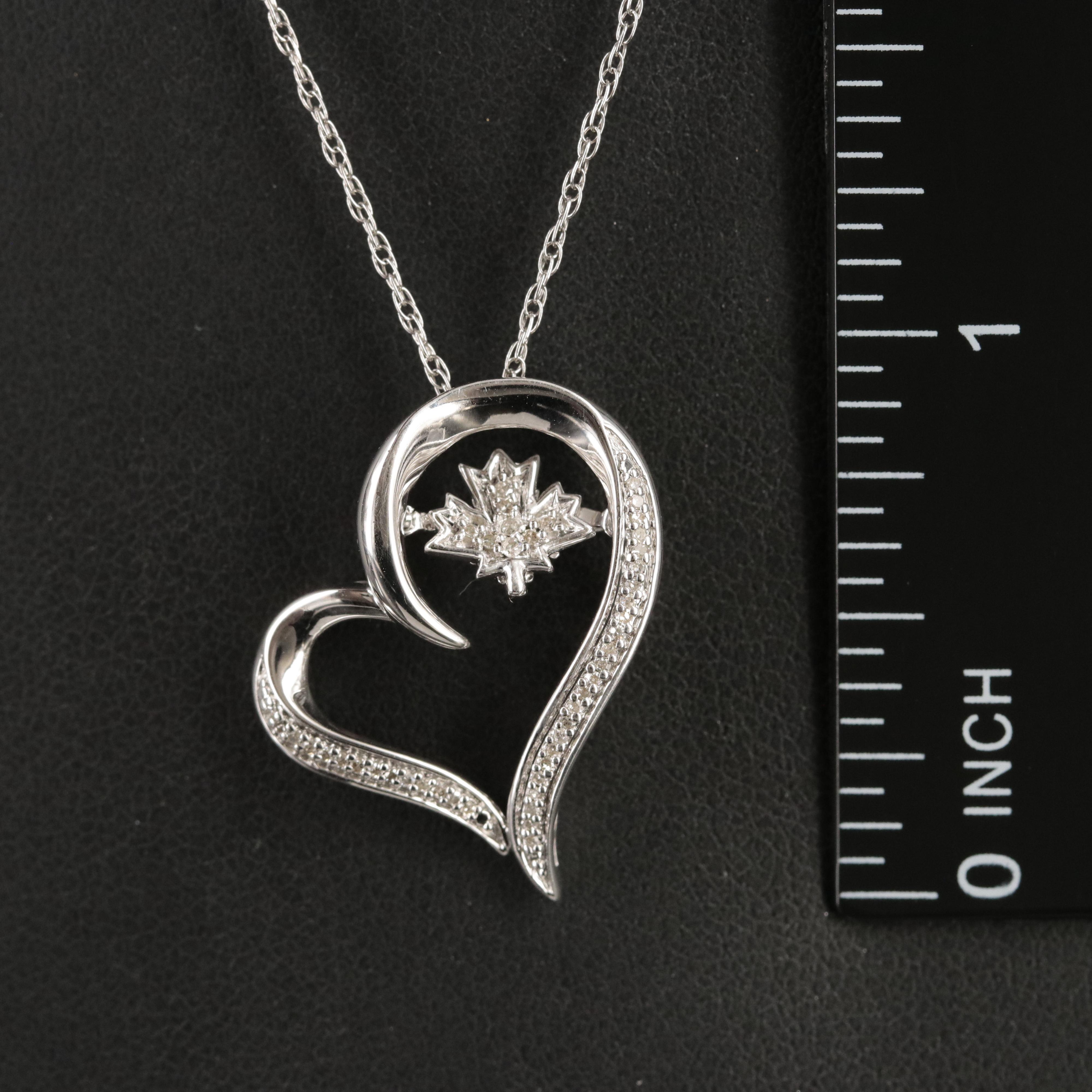Sterling Leaf in Heart Pendant Necklace