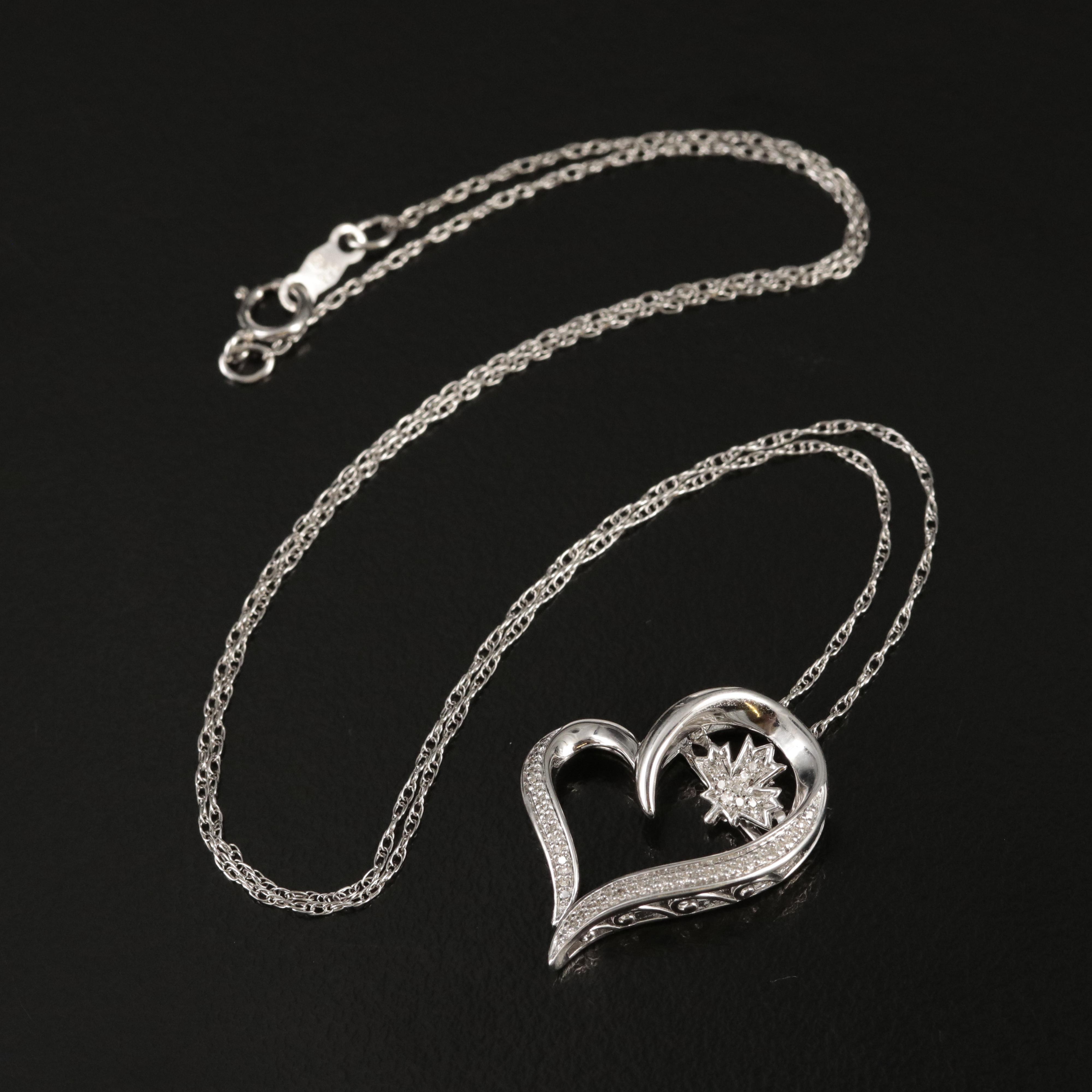 Sterling Leaf in Heart Pendant Necklace