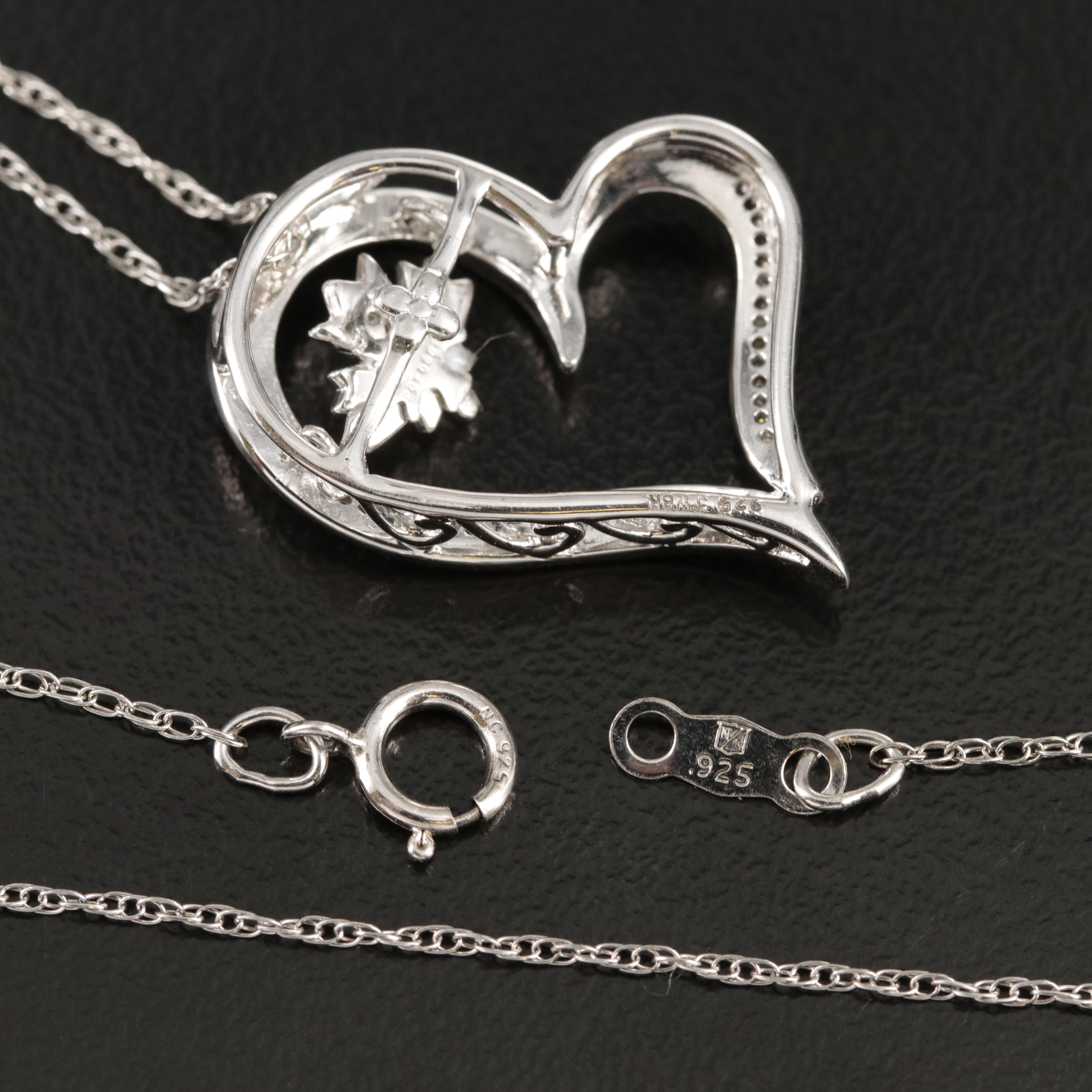 Sterling Leaf in Heart Pendant Necklace