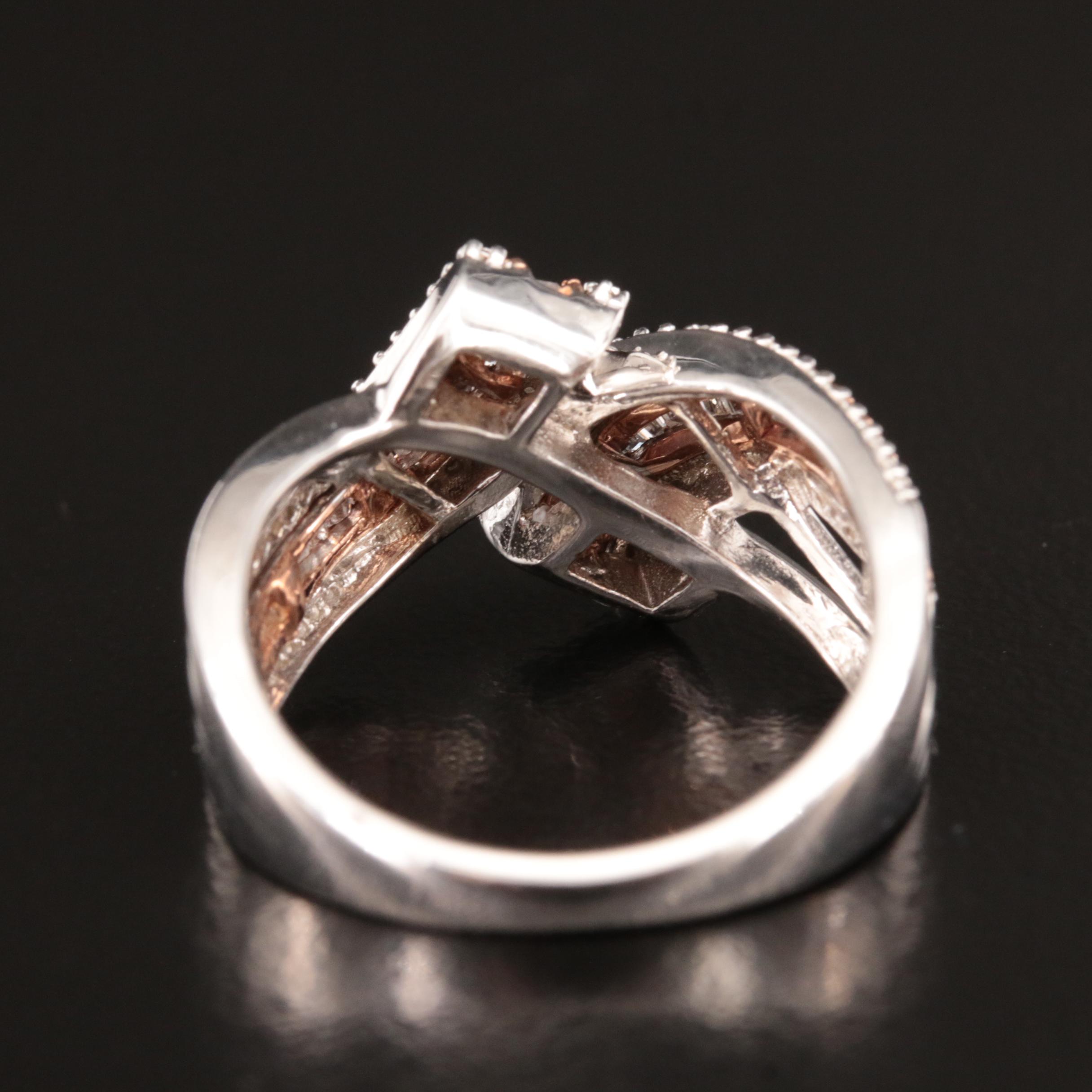 Sterling Diamond Bypass Ring with 10K Rose Gold Accents