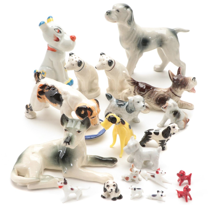 RCA Victor Nipper Ceramic Salt and Pepper Shakers with Other Dog Figurines