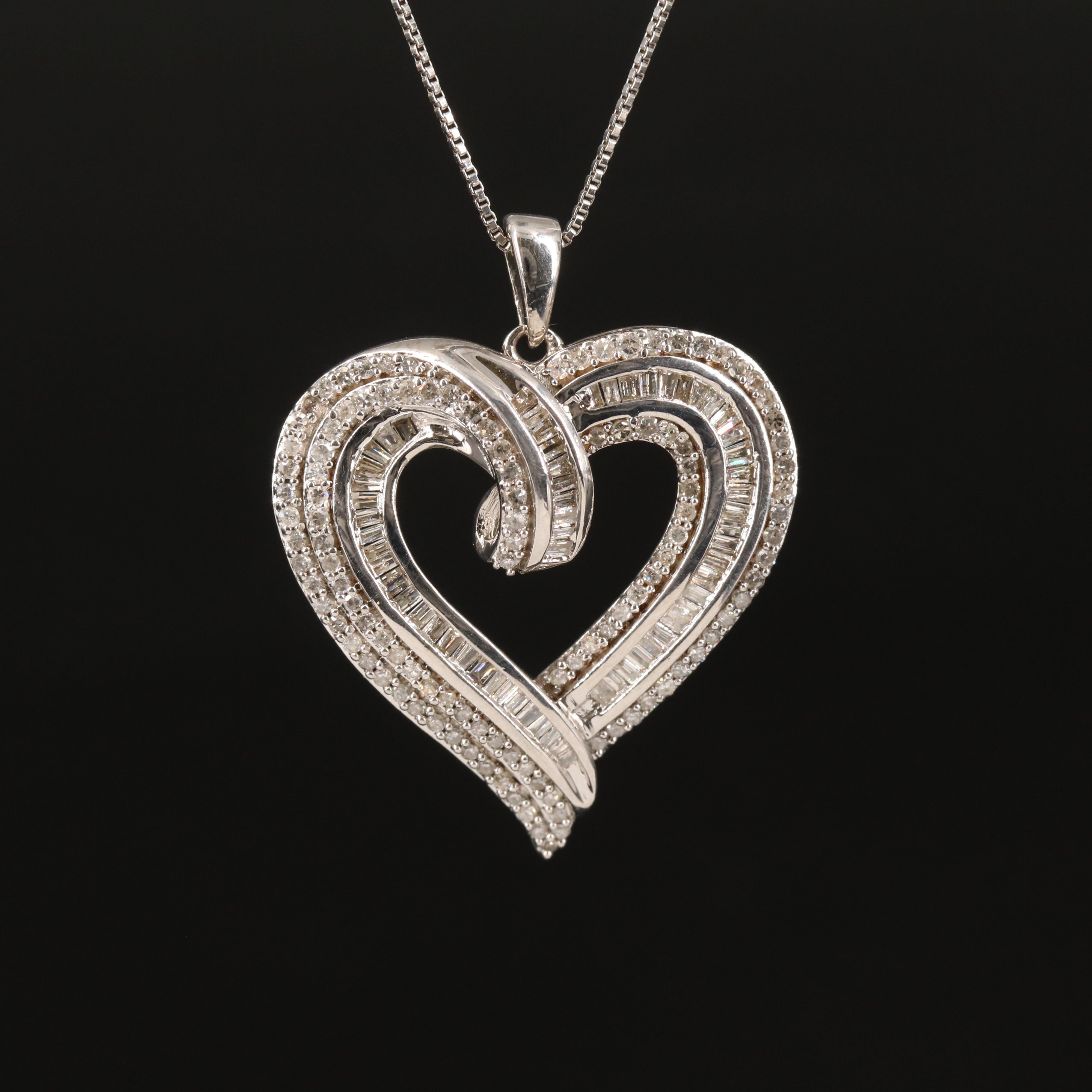 Sterling 1.02 CTW Diamond Heart Pendant Necklace