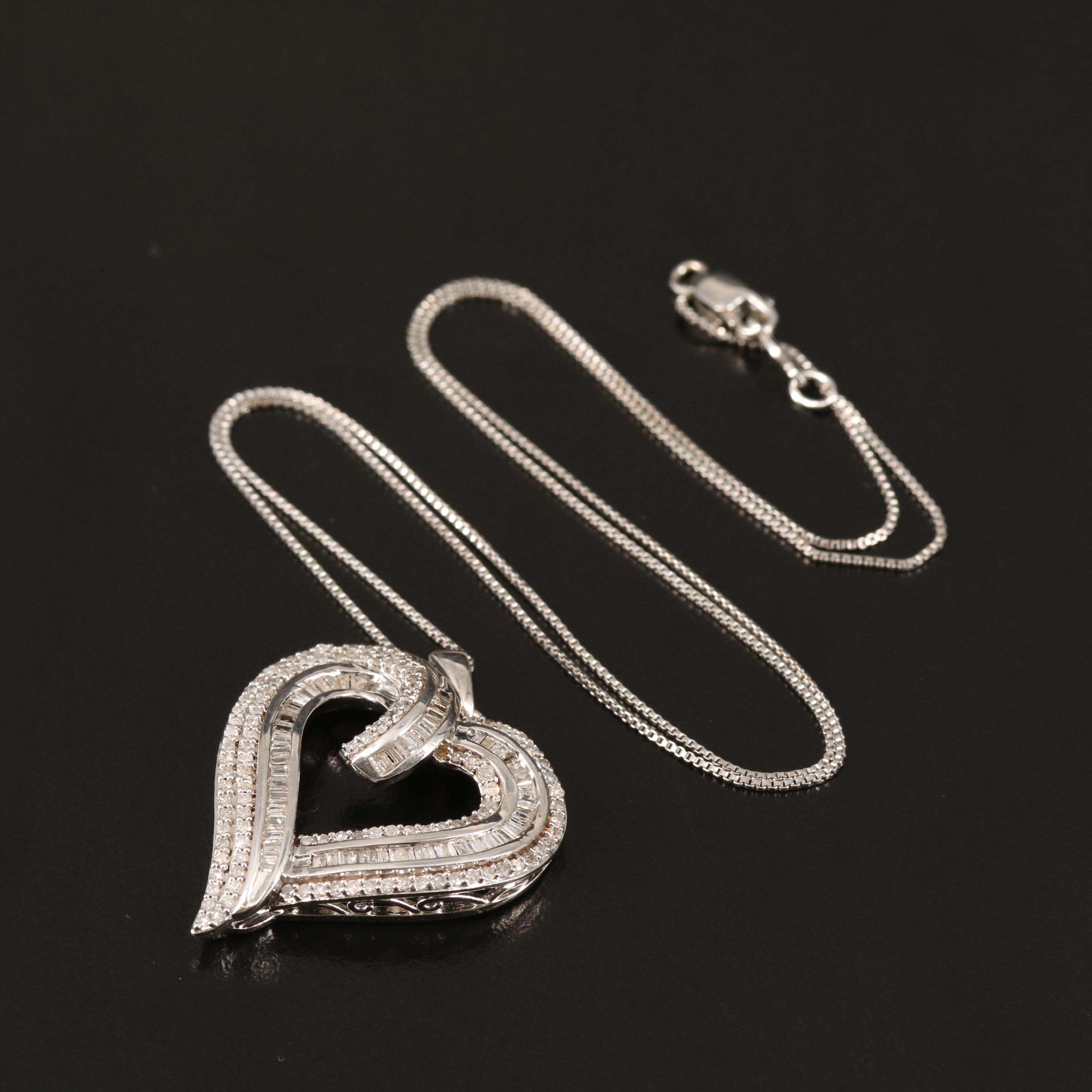 Sterling 1.02 CTW Diamond Heart Pendant Necklace
