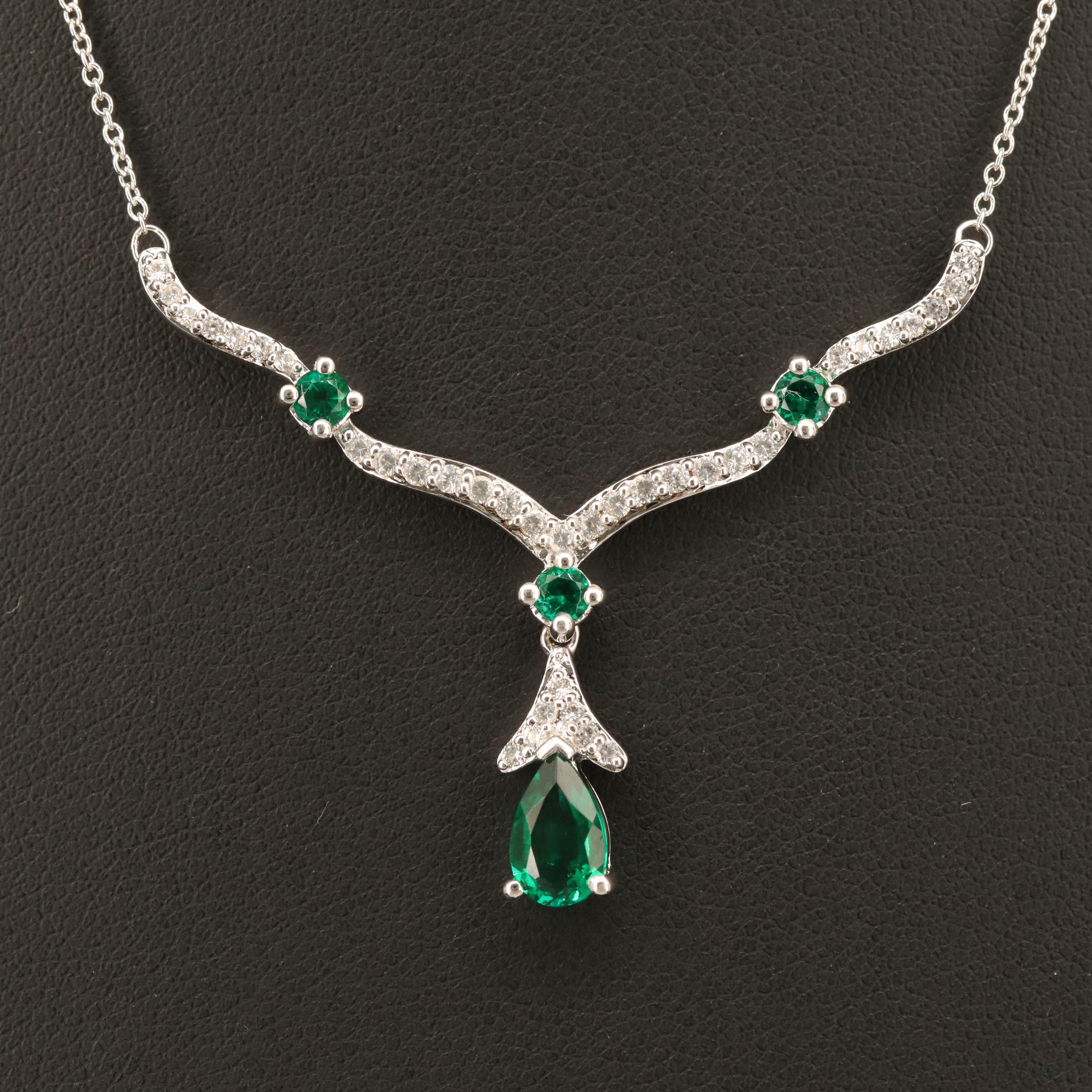 Sterling Silver Emerald and Sapphire Chevron Necklace