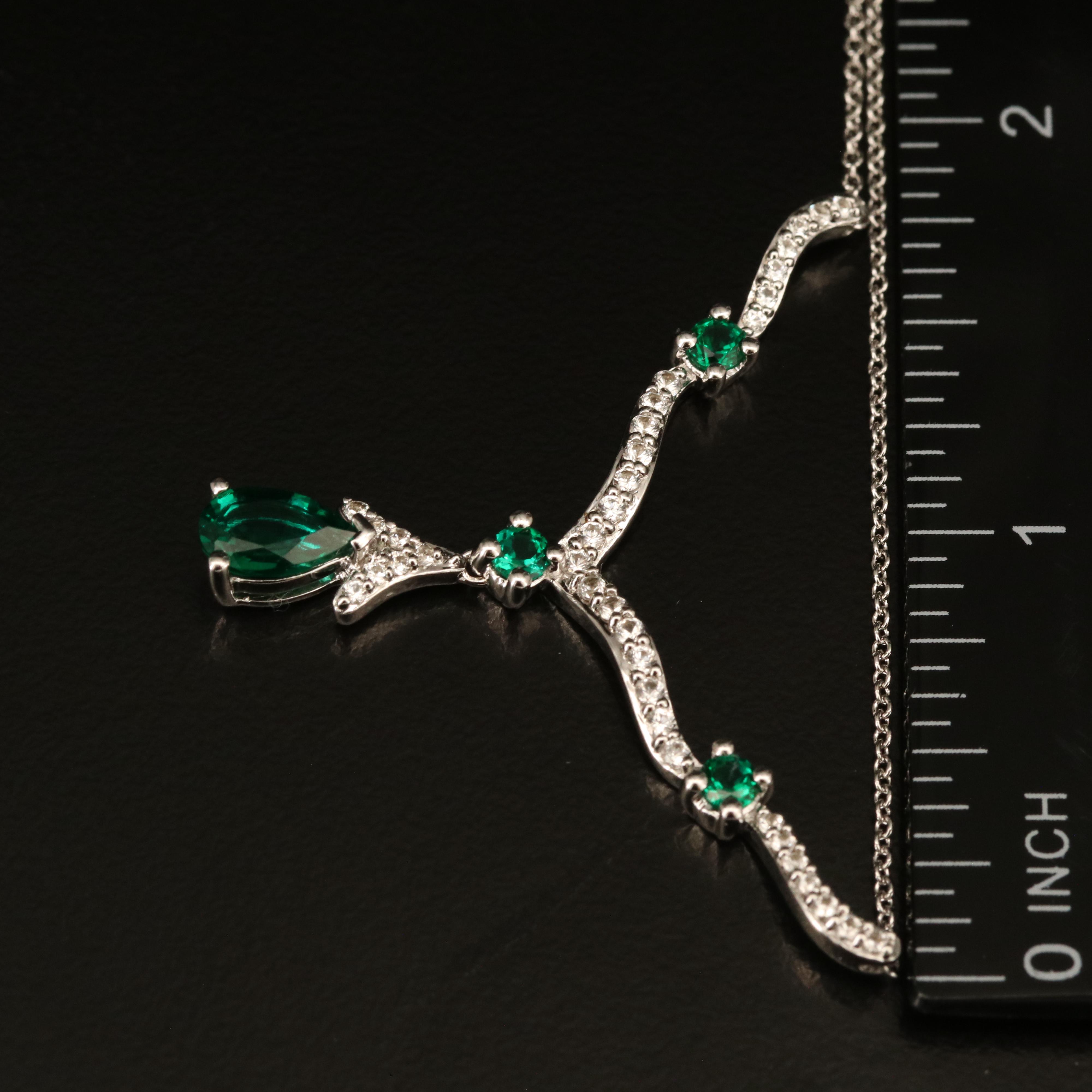 Sterling Silver Emerald and Sapphire Chevron Necklace