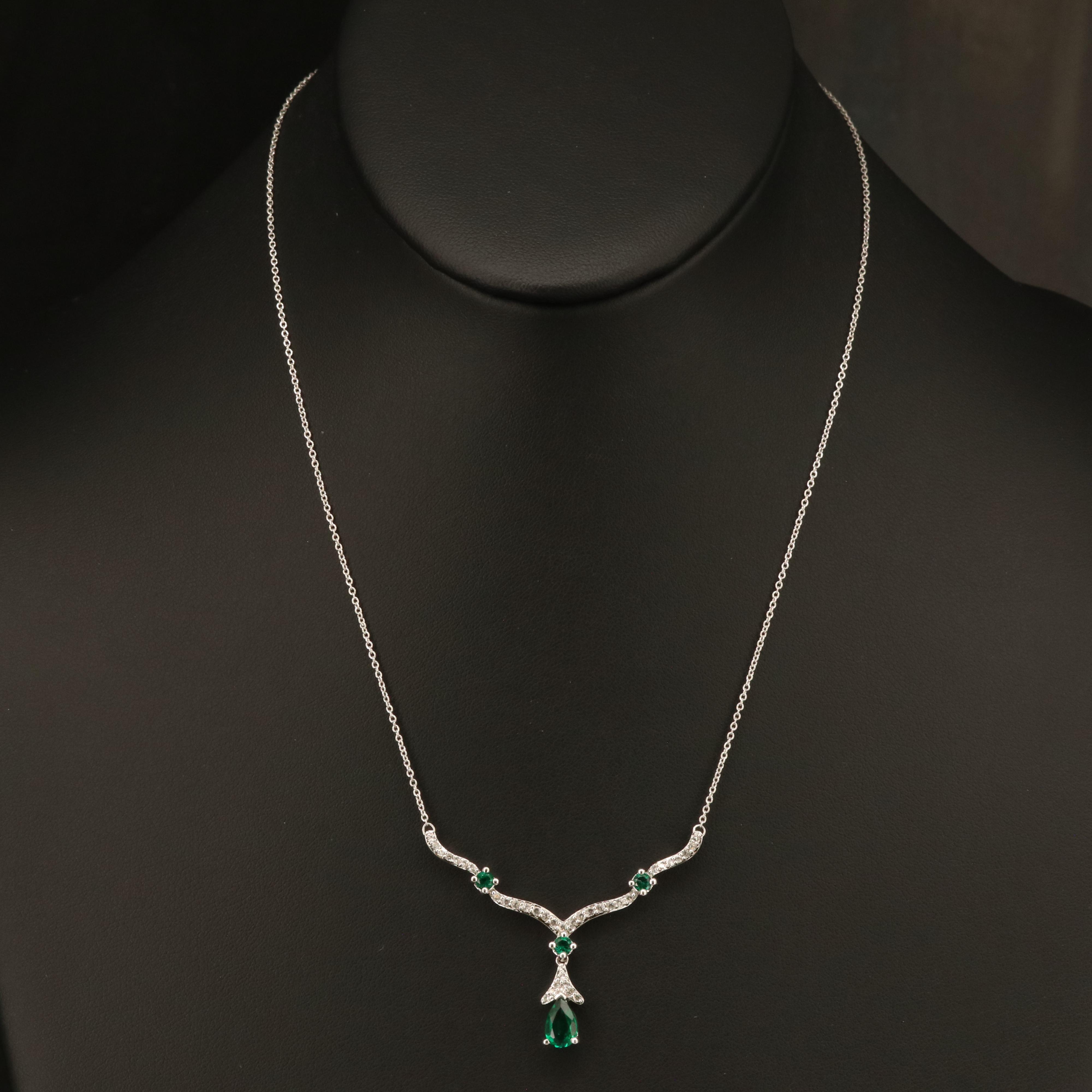 Sterling Silver Emerald and Sapphire Chevron Necklace
