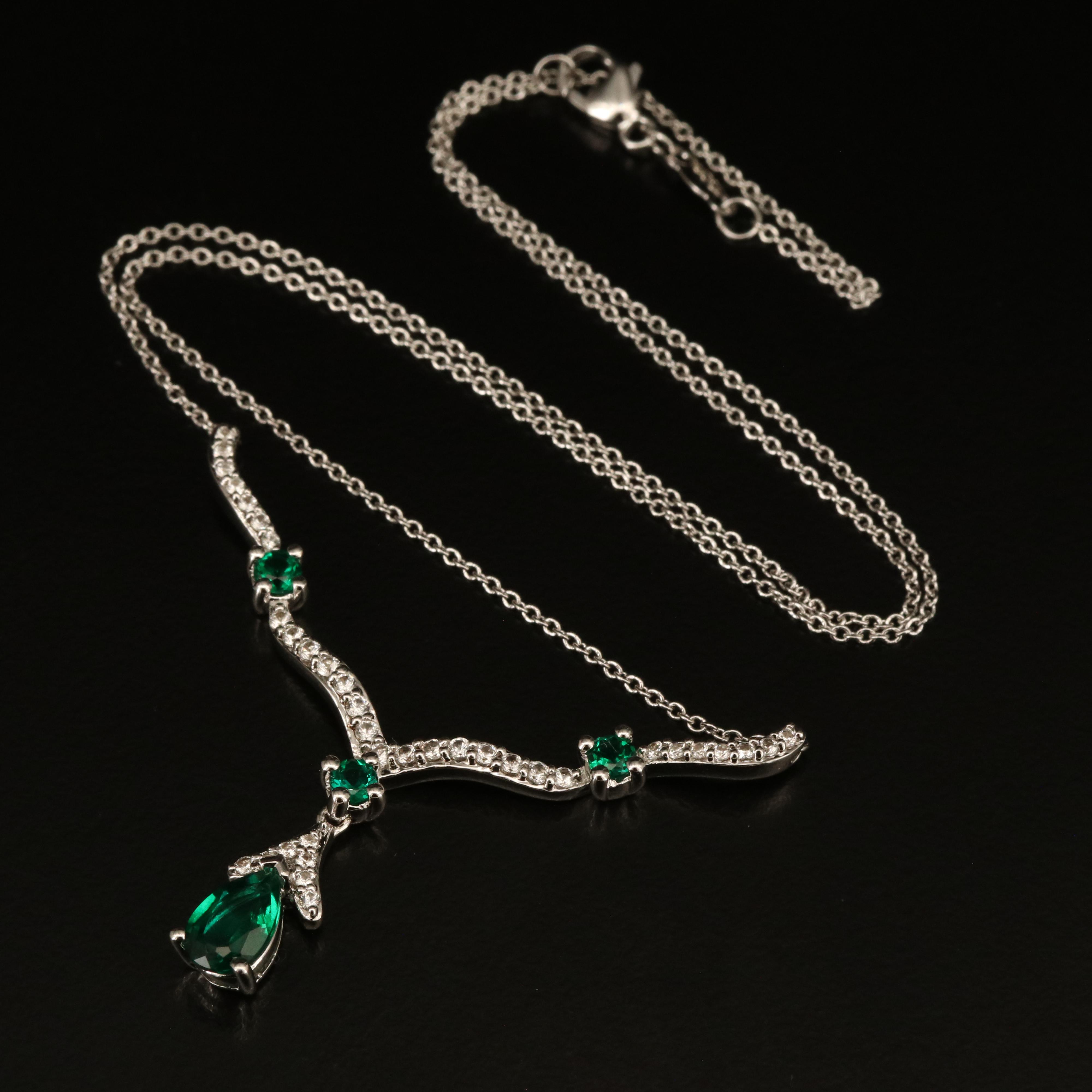 Sterling Silver Emerald and Sapphire Chevron Necklace