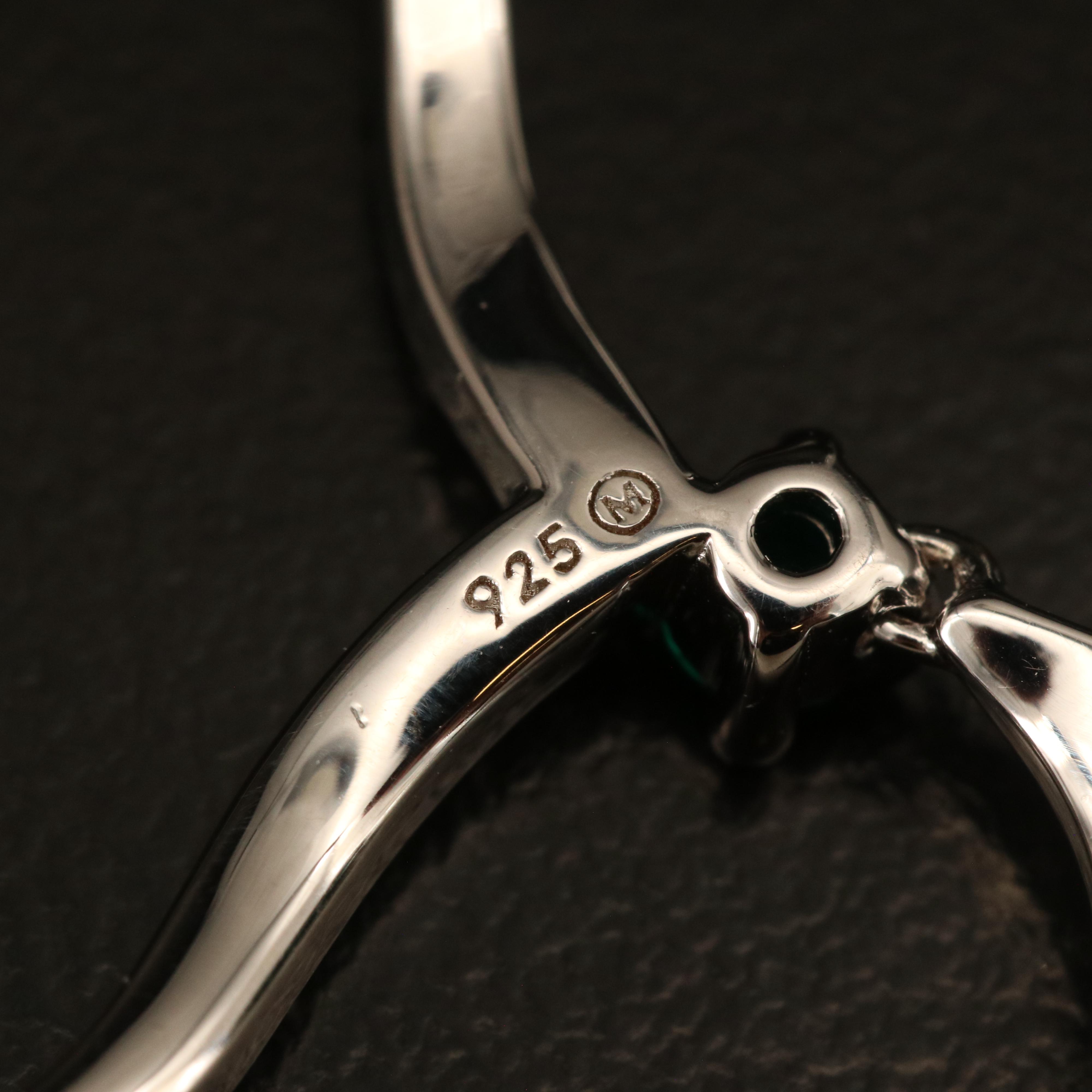 Sterling Silver Emerald and Sapphire Chevron Necklace