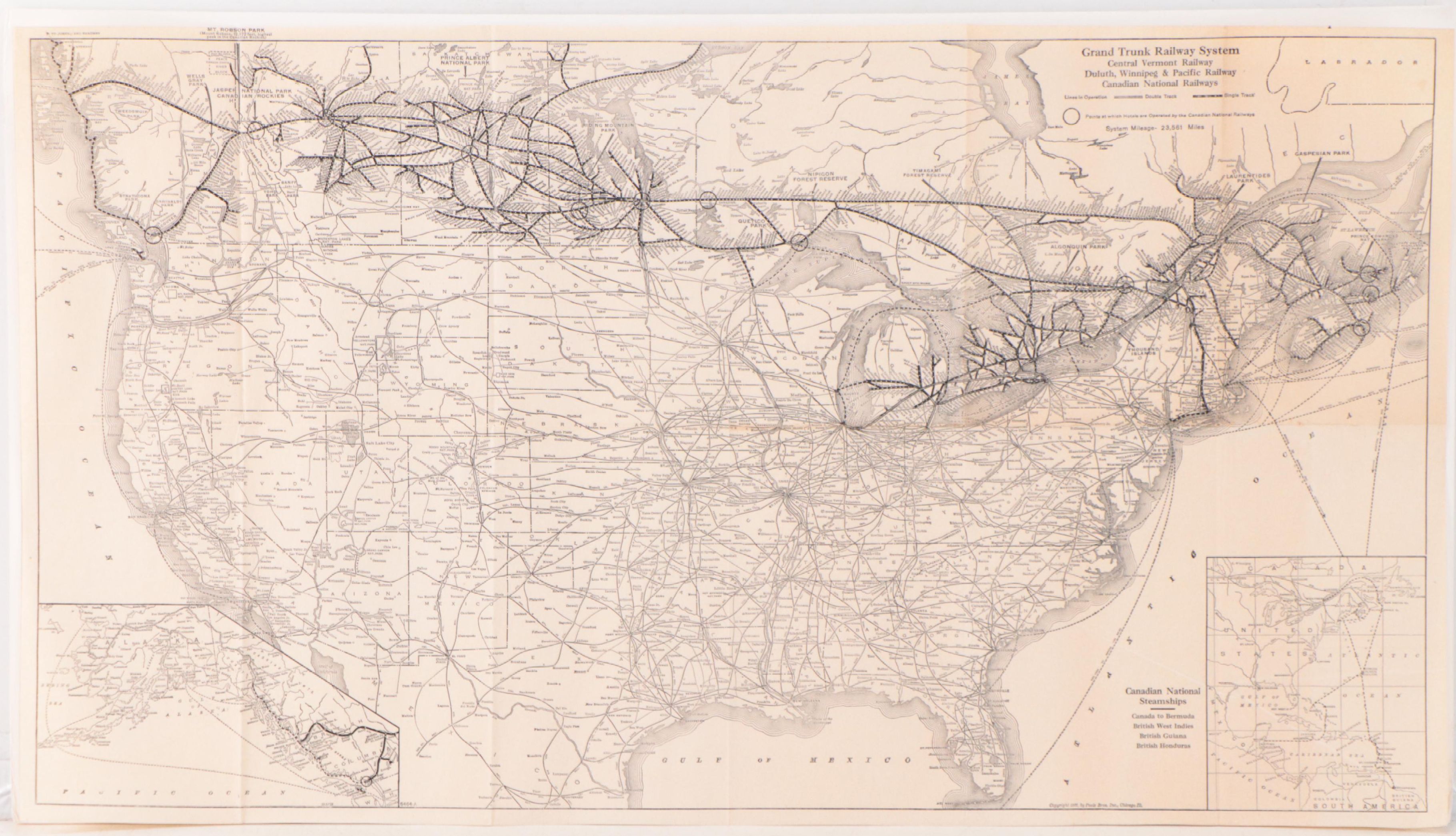 Poole Bros. Inc, Fold Out Map of North America Railway Systems, Circa 1936