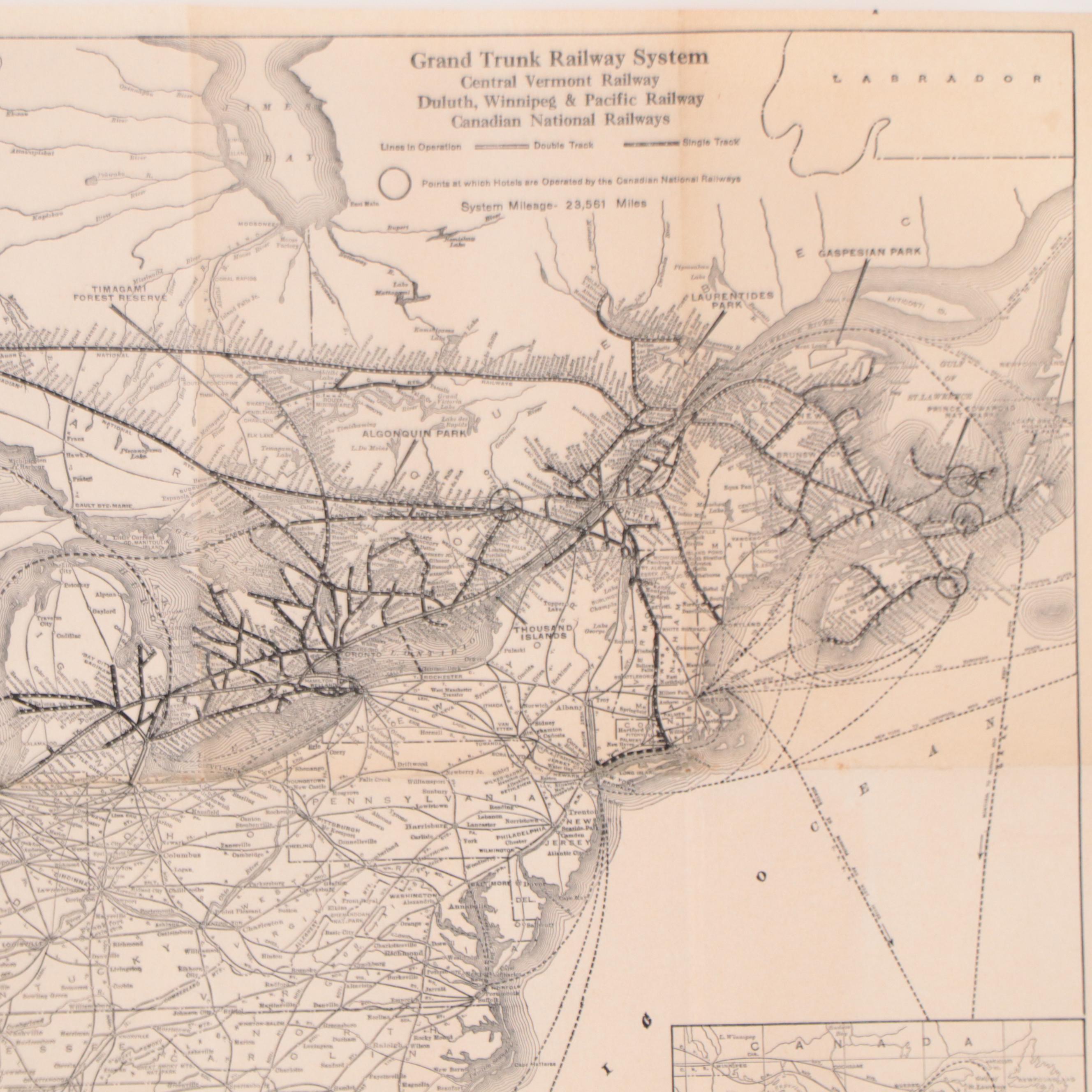 Poole Bros. Inc, Fold Out Map of North America Railway Systems, Circa 1936