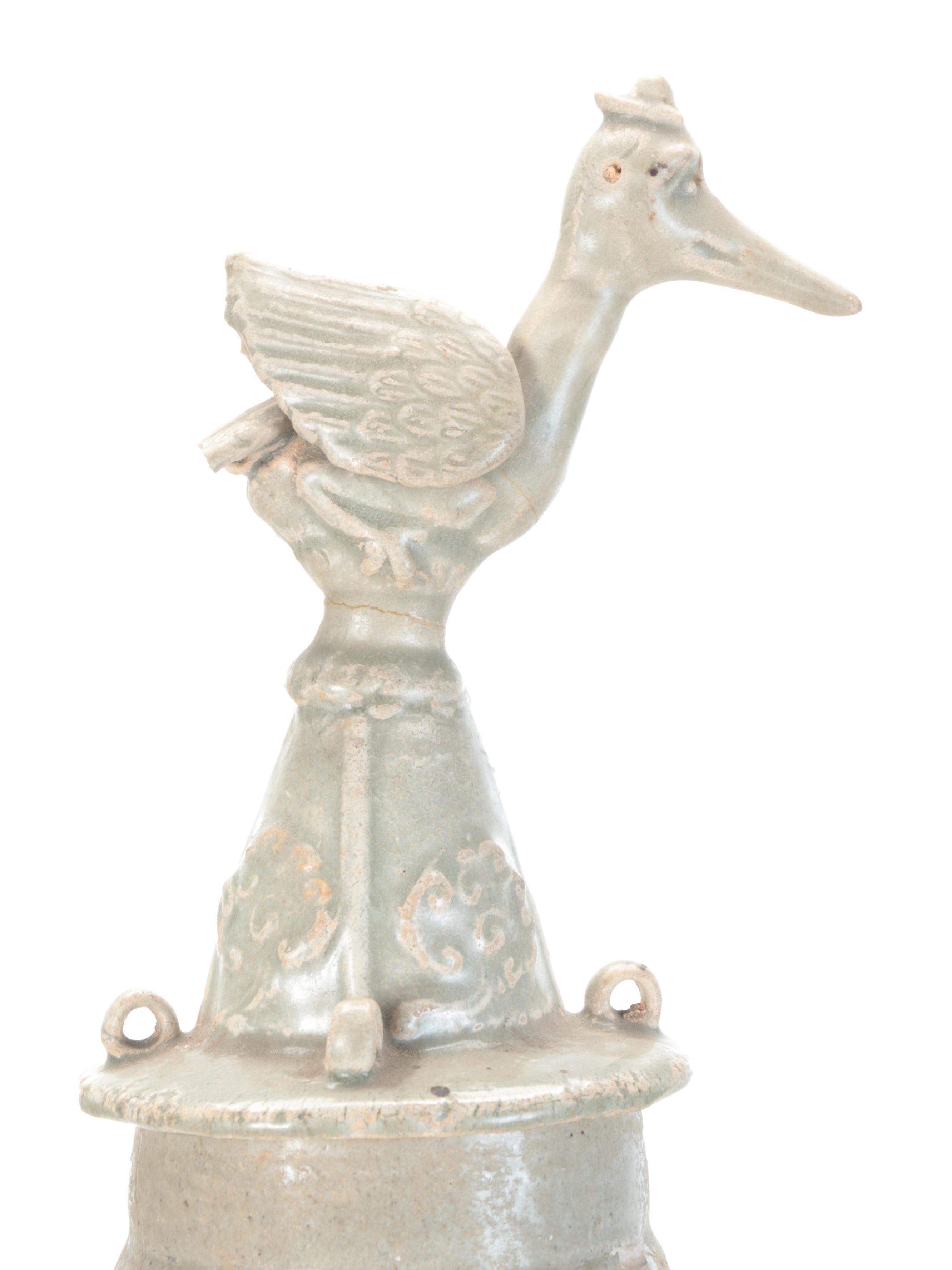 Pair of Chinese Celadon Glazed Earthenware Funerary Urns, Probably Southern Song