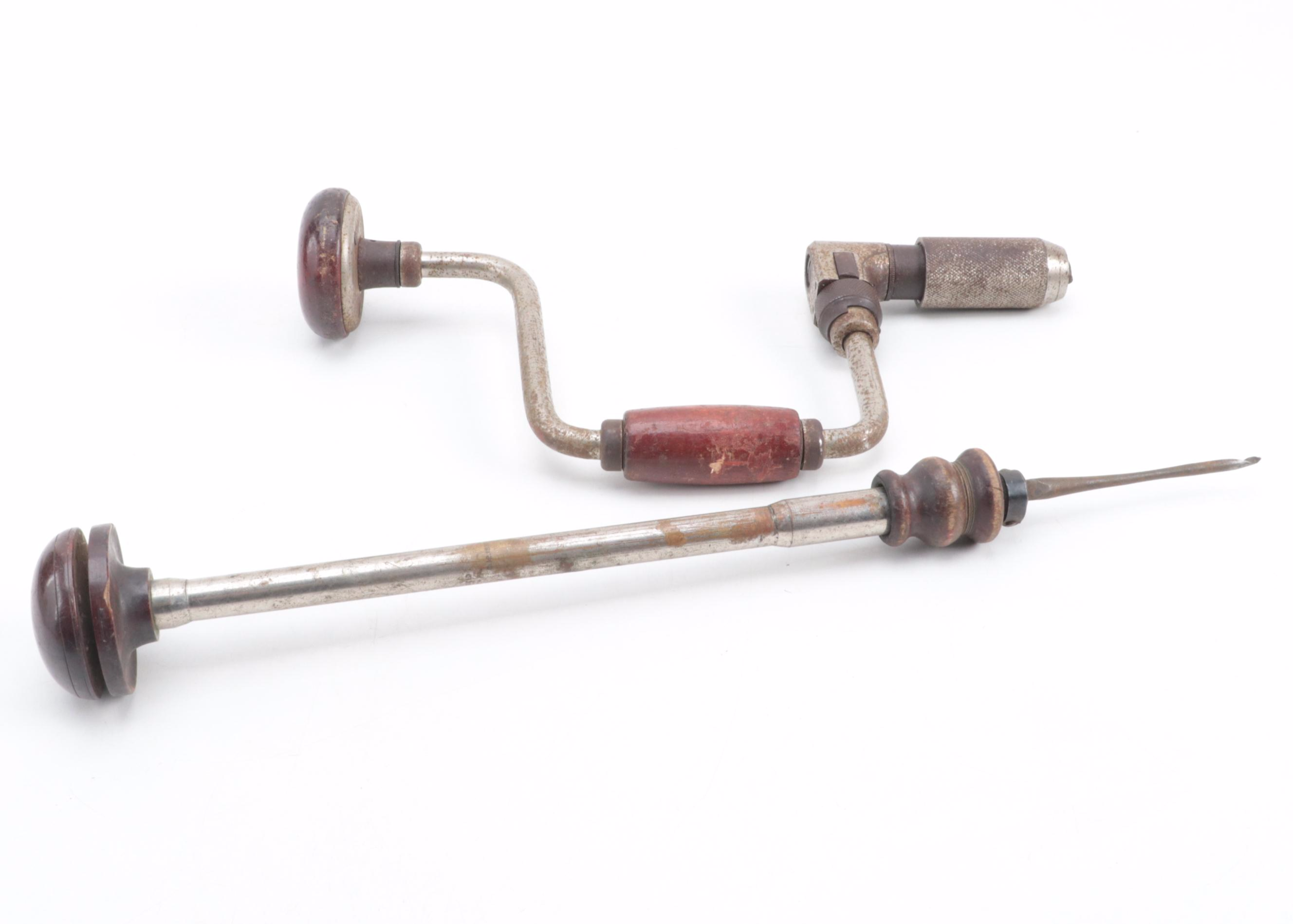 Brace Drill, Hand Drills, Stanley Block Plane With Wooden Clamp, More