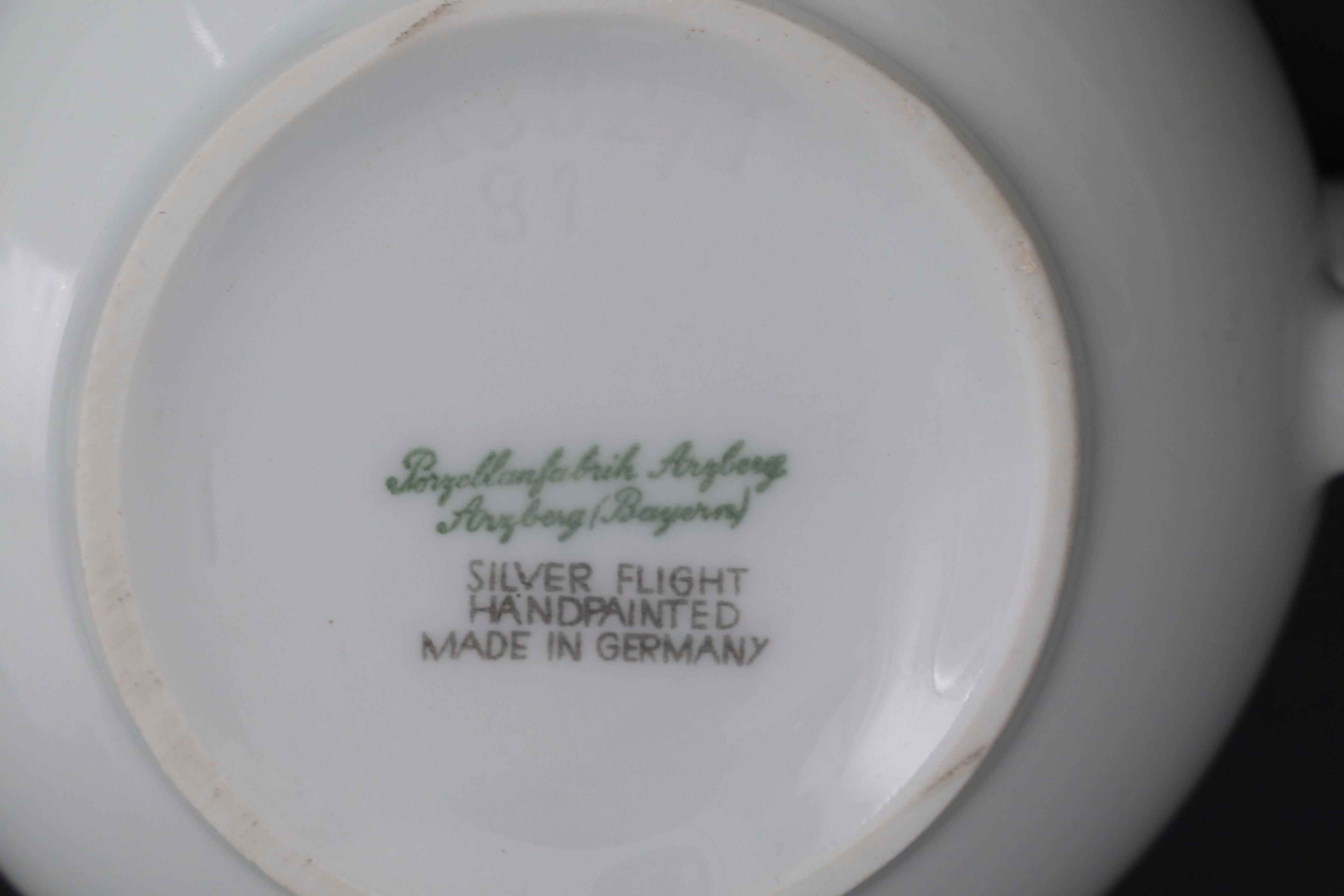 Arzberg Porcelain Hand-Painted "Silver Flight" Dinnerware and Table Accessories