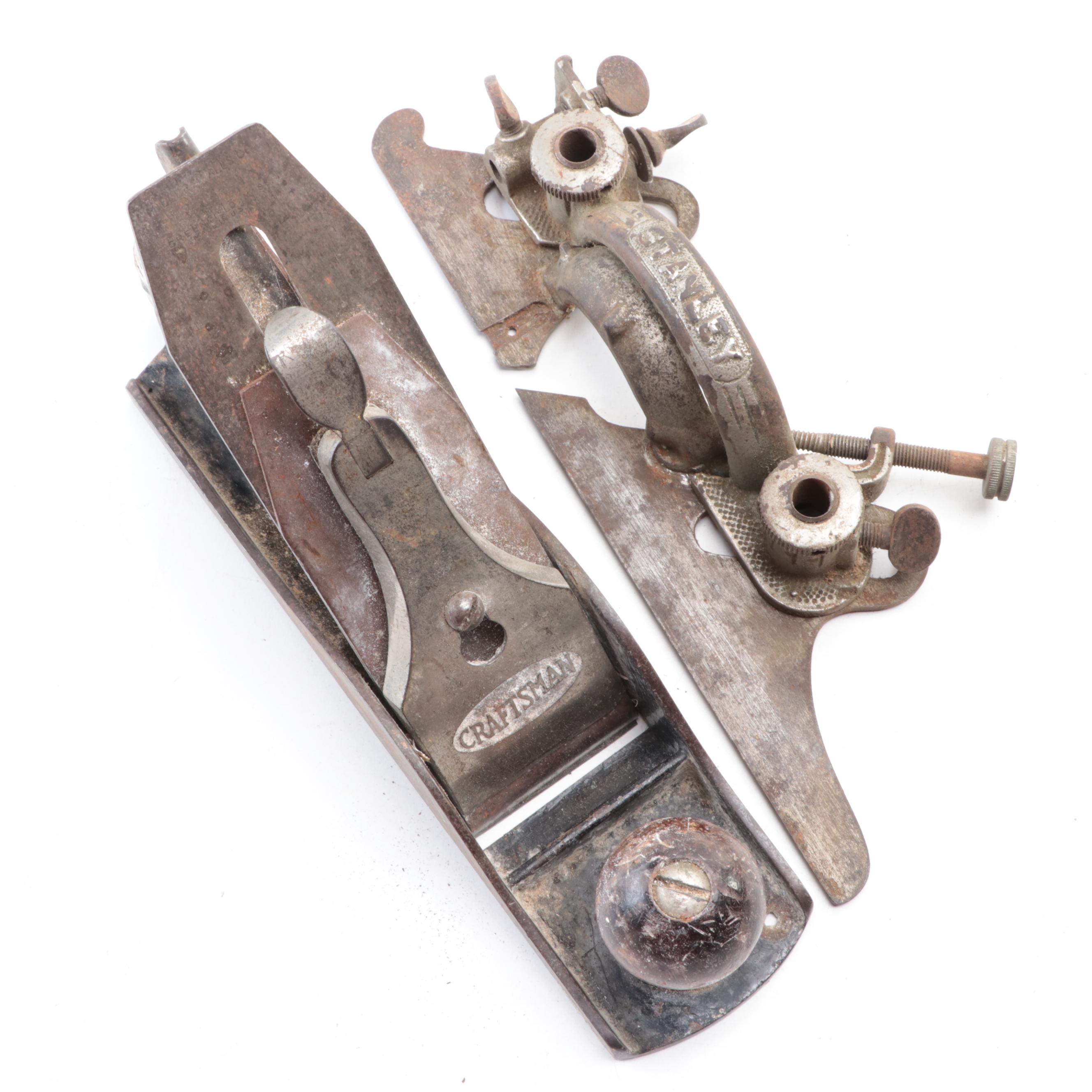 Stanley Adjustable Plow Plane With Hand Drills, Calipers, Rasps and Plane Blades