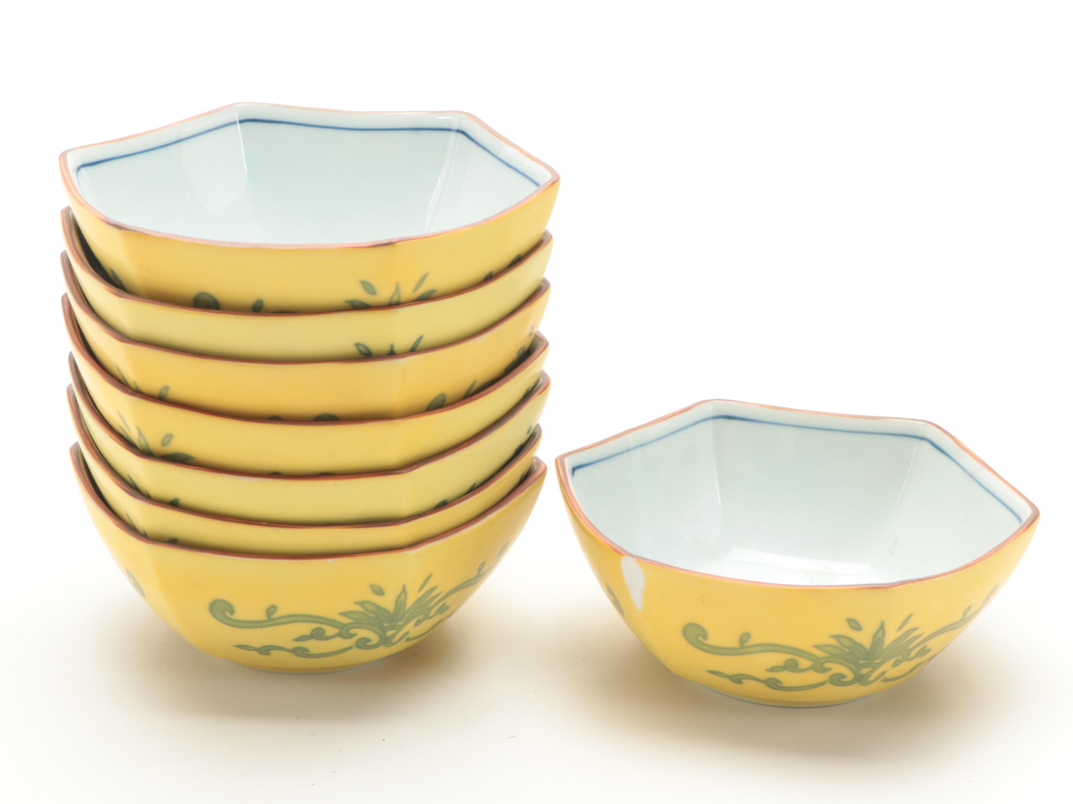 Japanese Porcelain Katagami Charger with Other Bowls