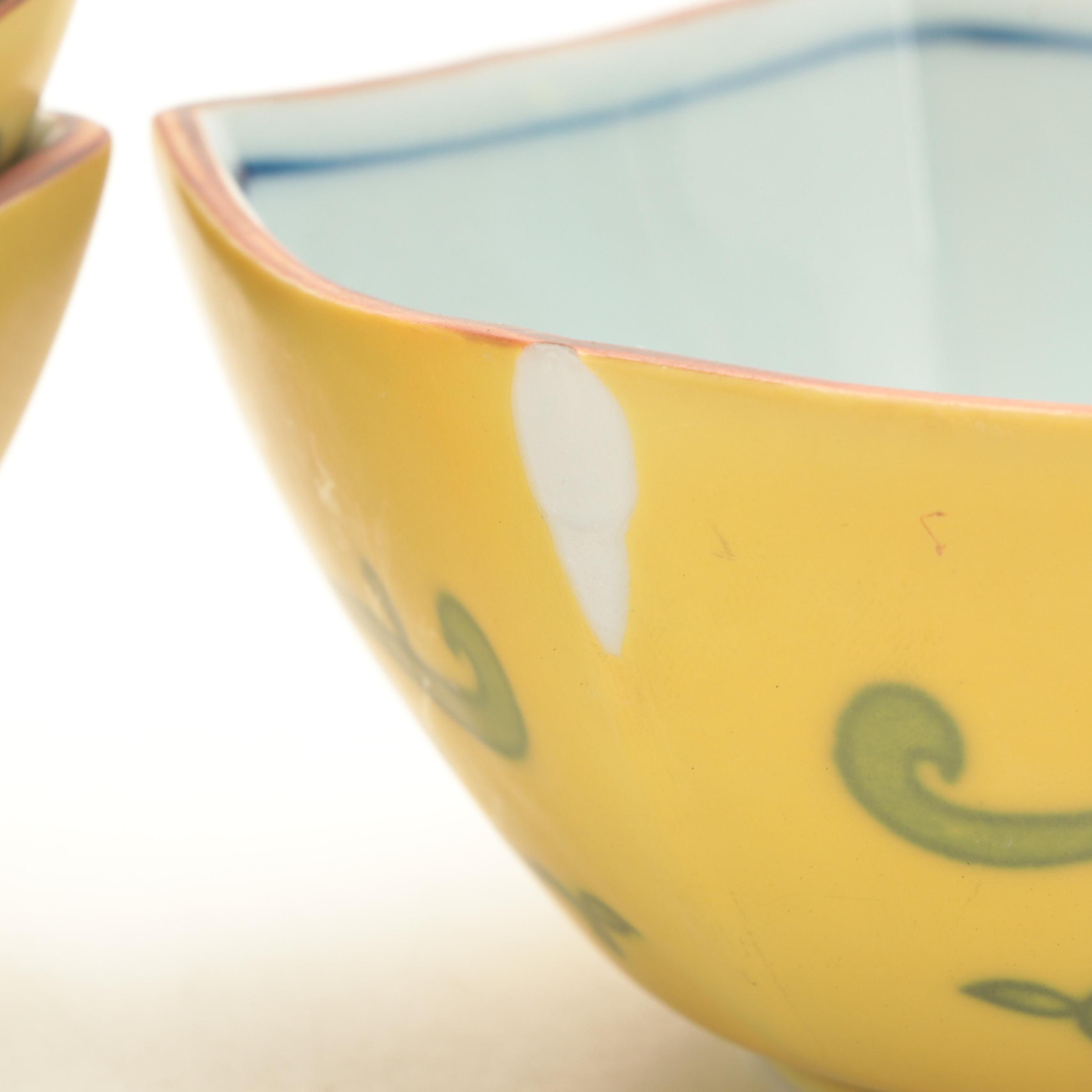 Japanese Porcelain Katagami Charger with Other Bowls