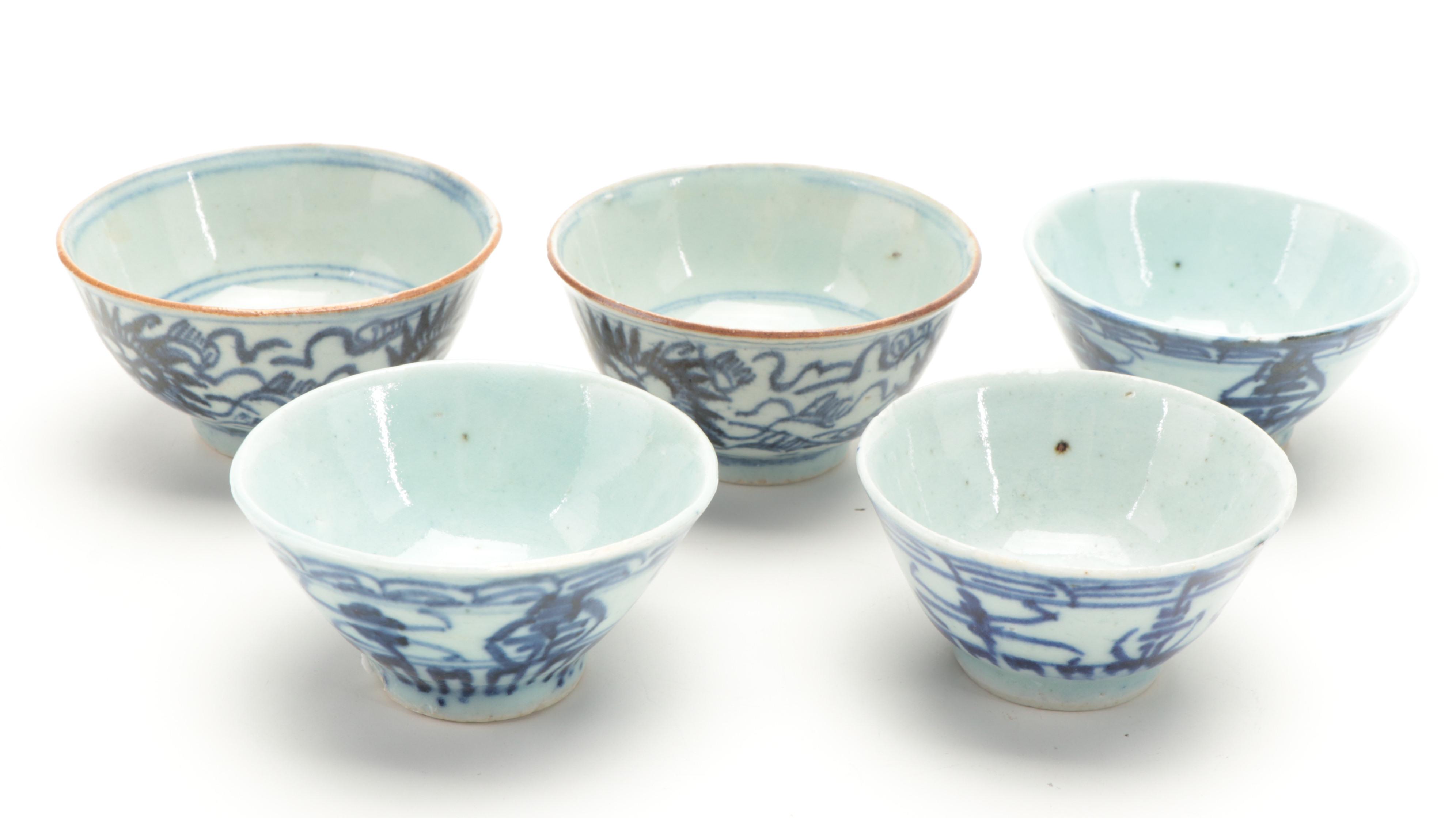 Japanese Porcelain Katagami Charger with Other Bowls