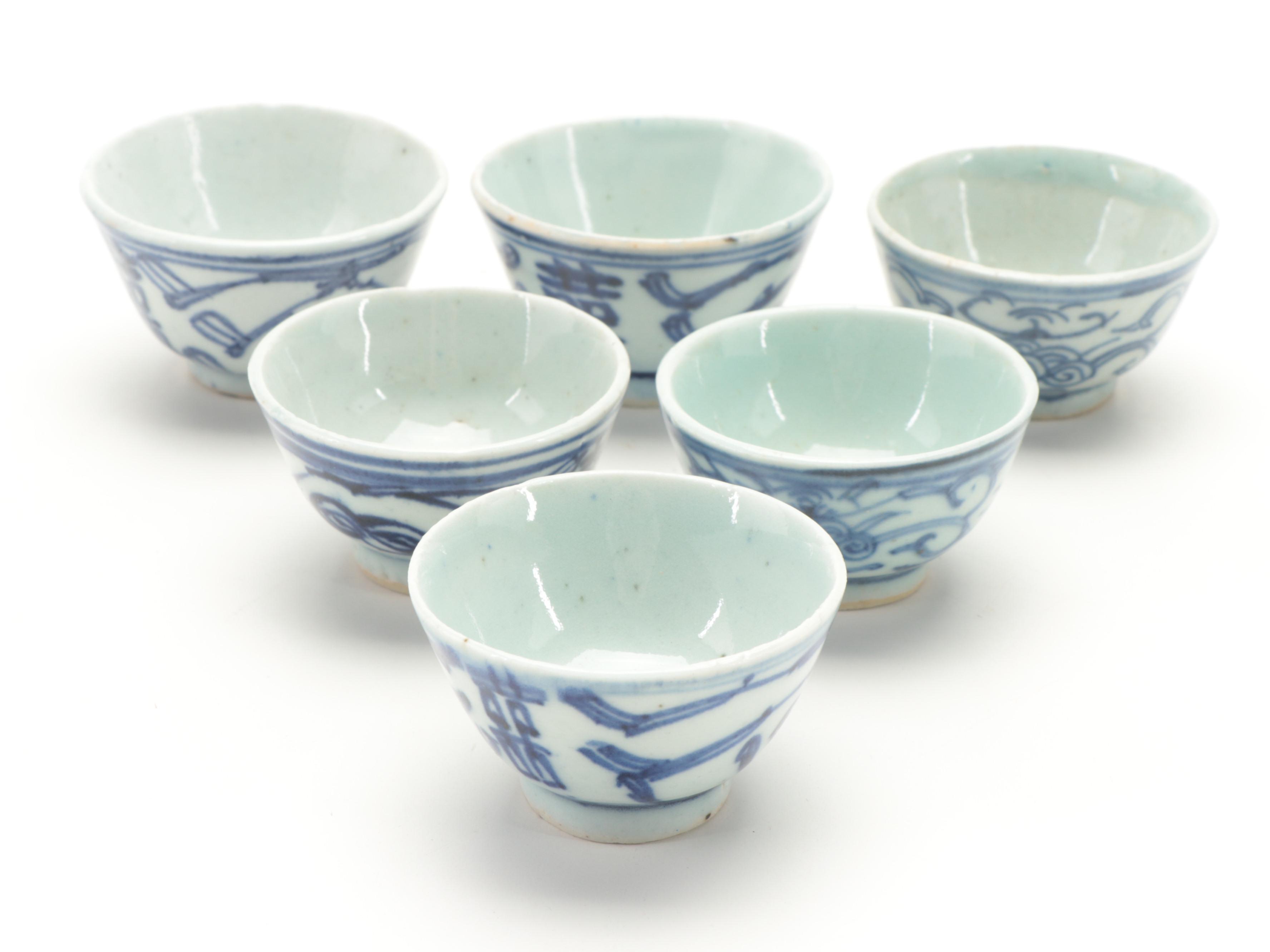 Japanese Porcelain Katagami Charger with Other Bowls