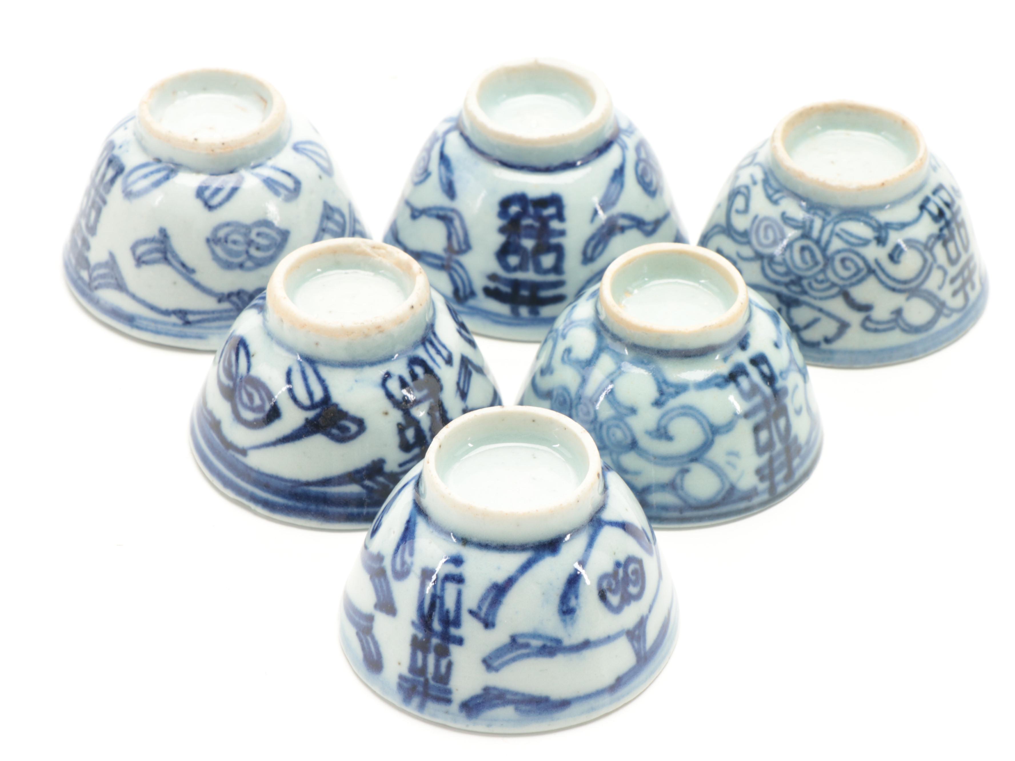Japanese Porcelain Katagami Charger with Other Bowls