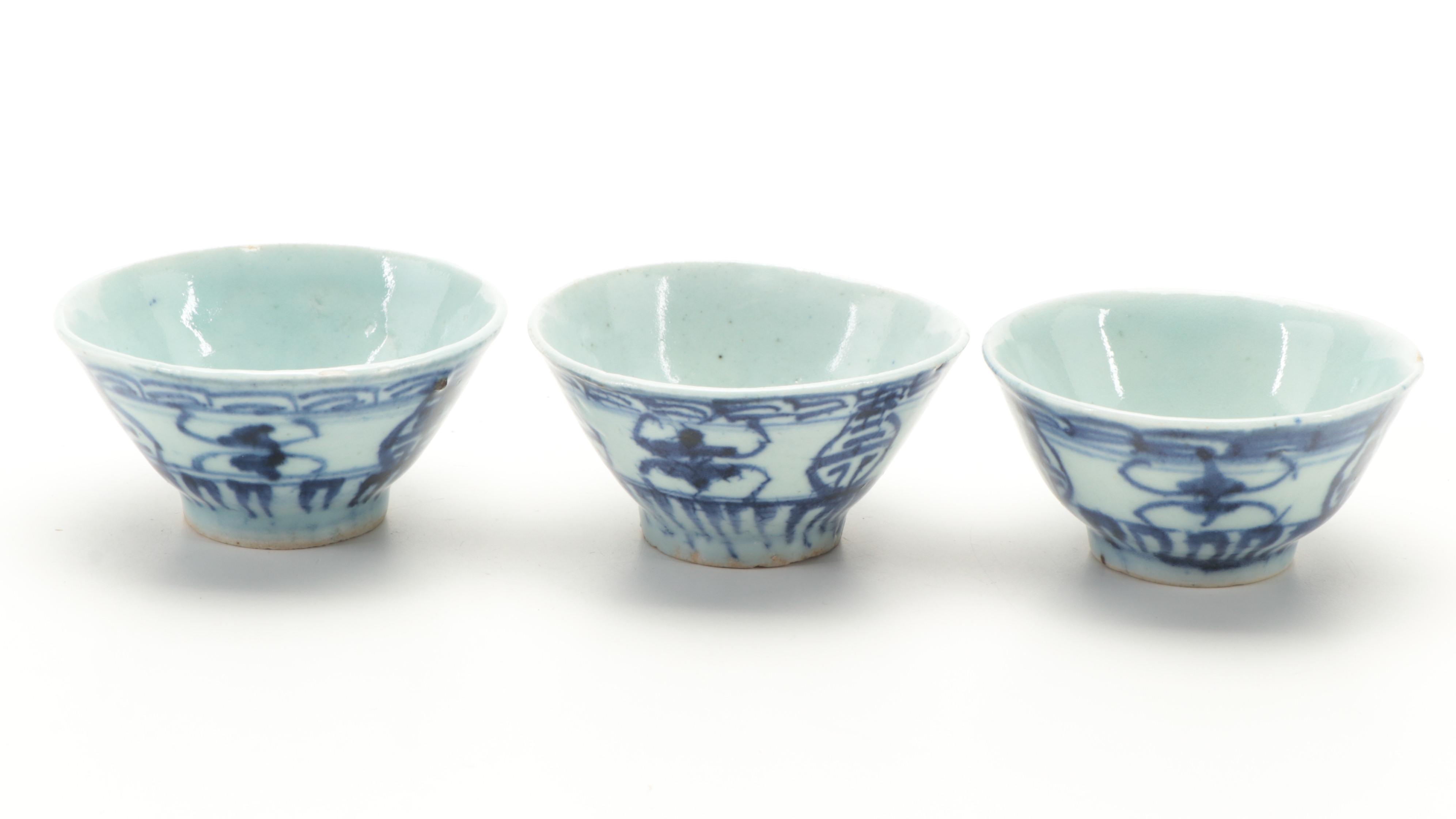 Japanese Porcelain Katagami Charger with Other Bowls