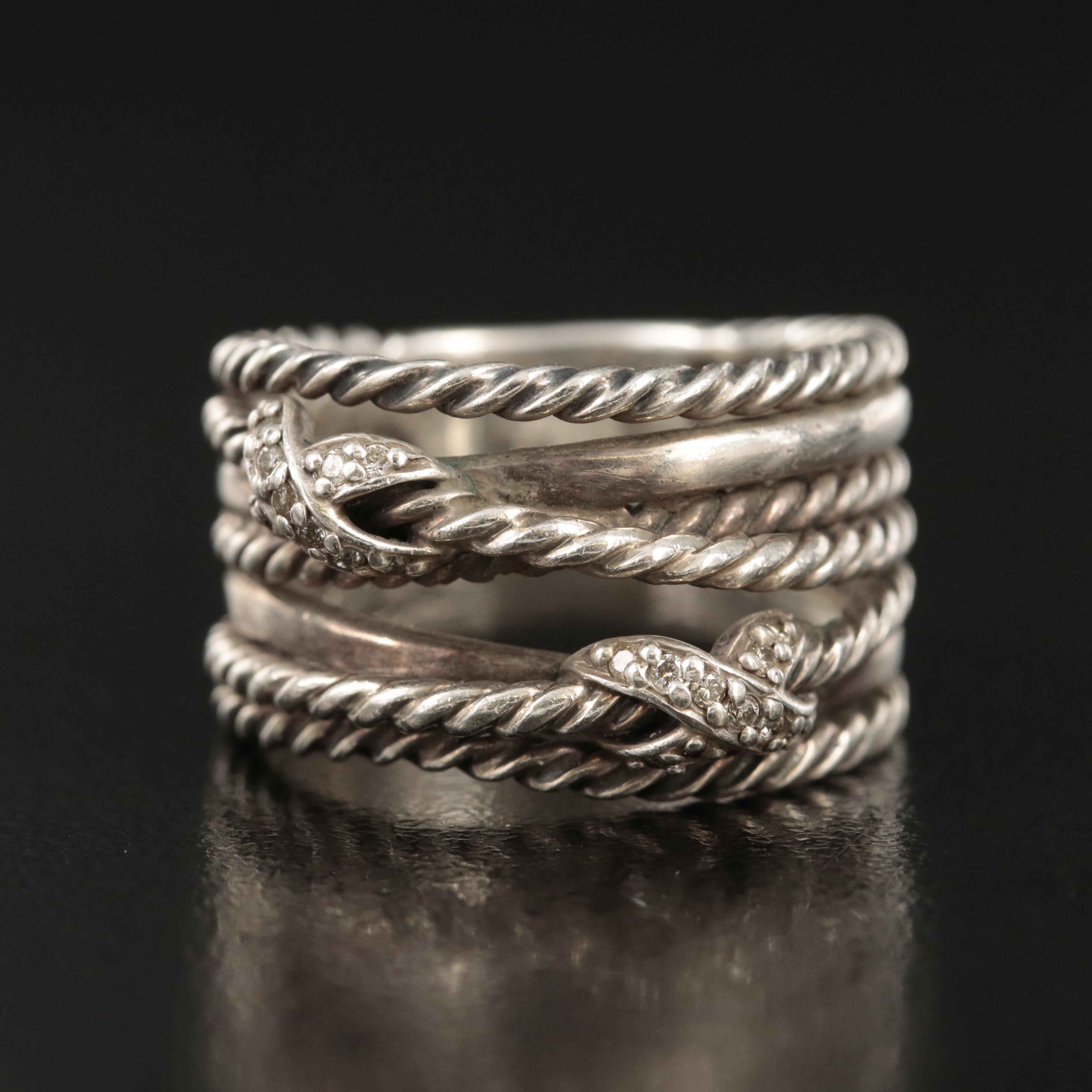 David Yurman Sterling Diamond Double X Crossover Ring