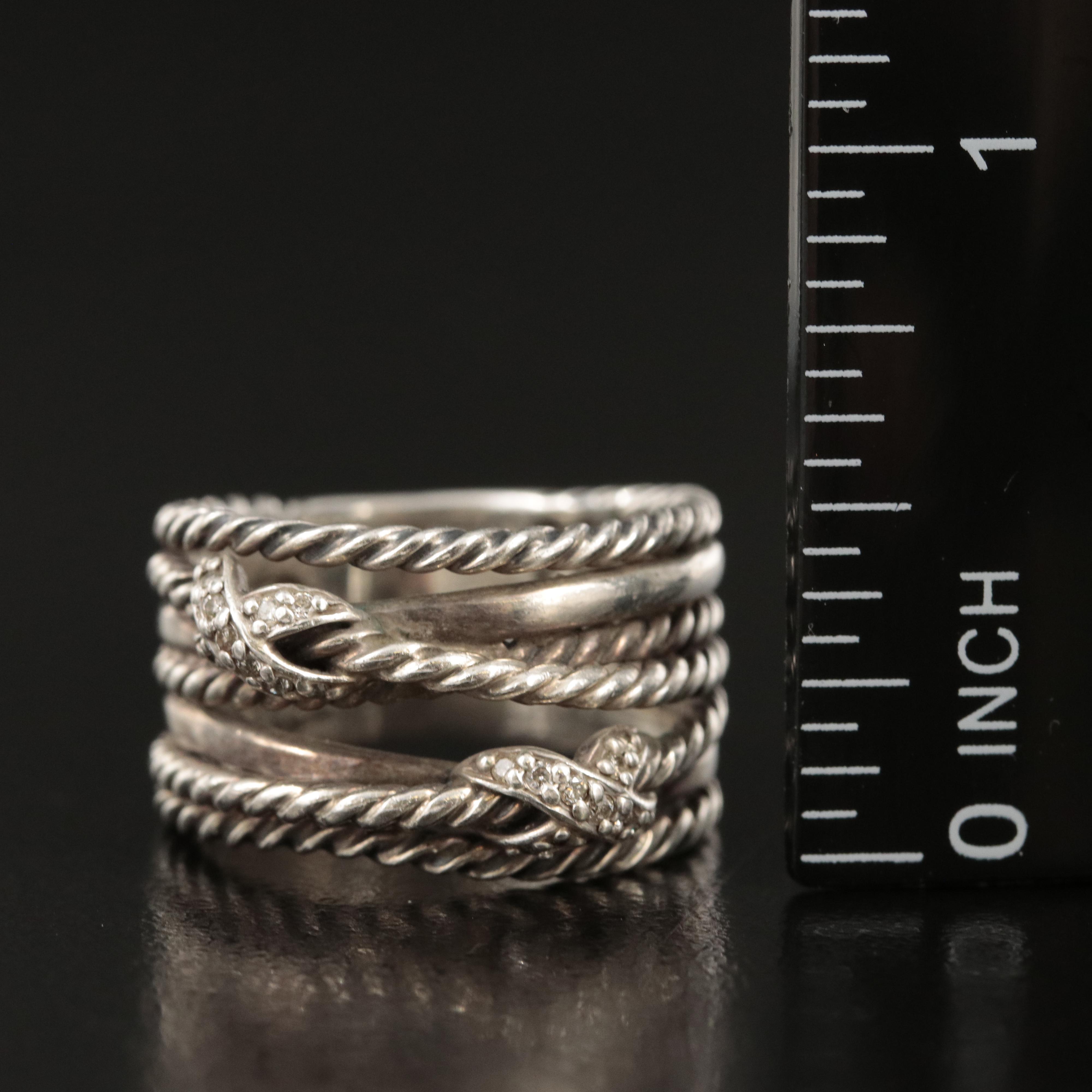David Yurman Sterling Diamond Double X Crossover Ring