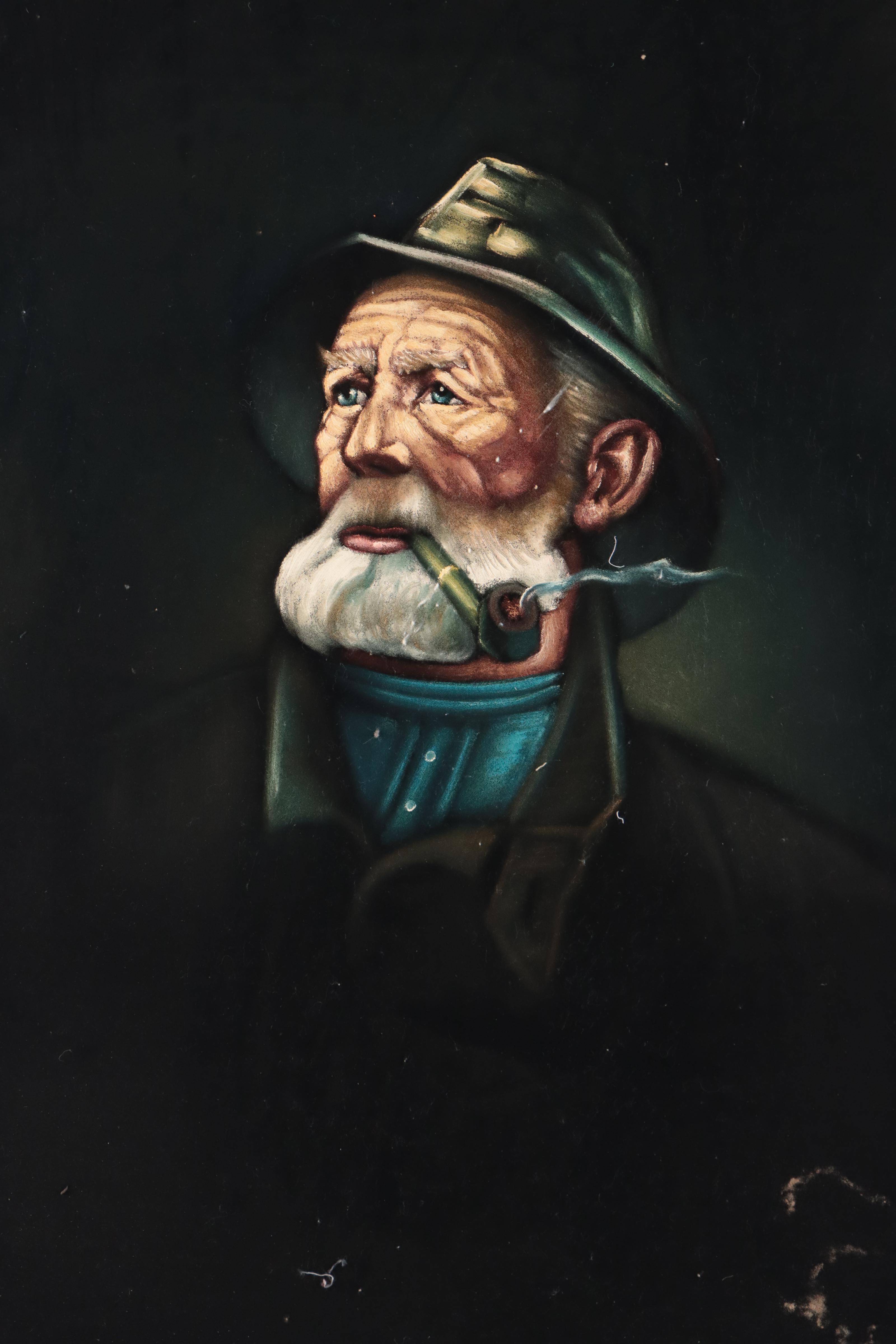Portrait of Fisherman Acrylic Painting on Velvet
