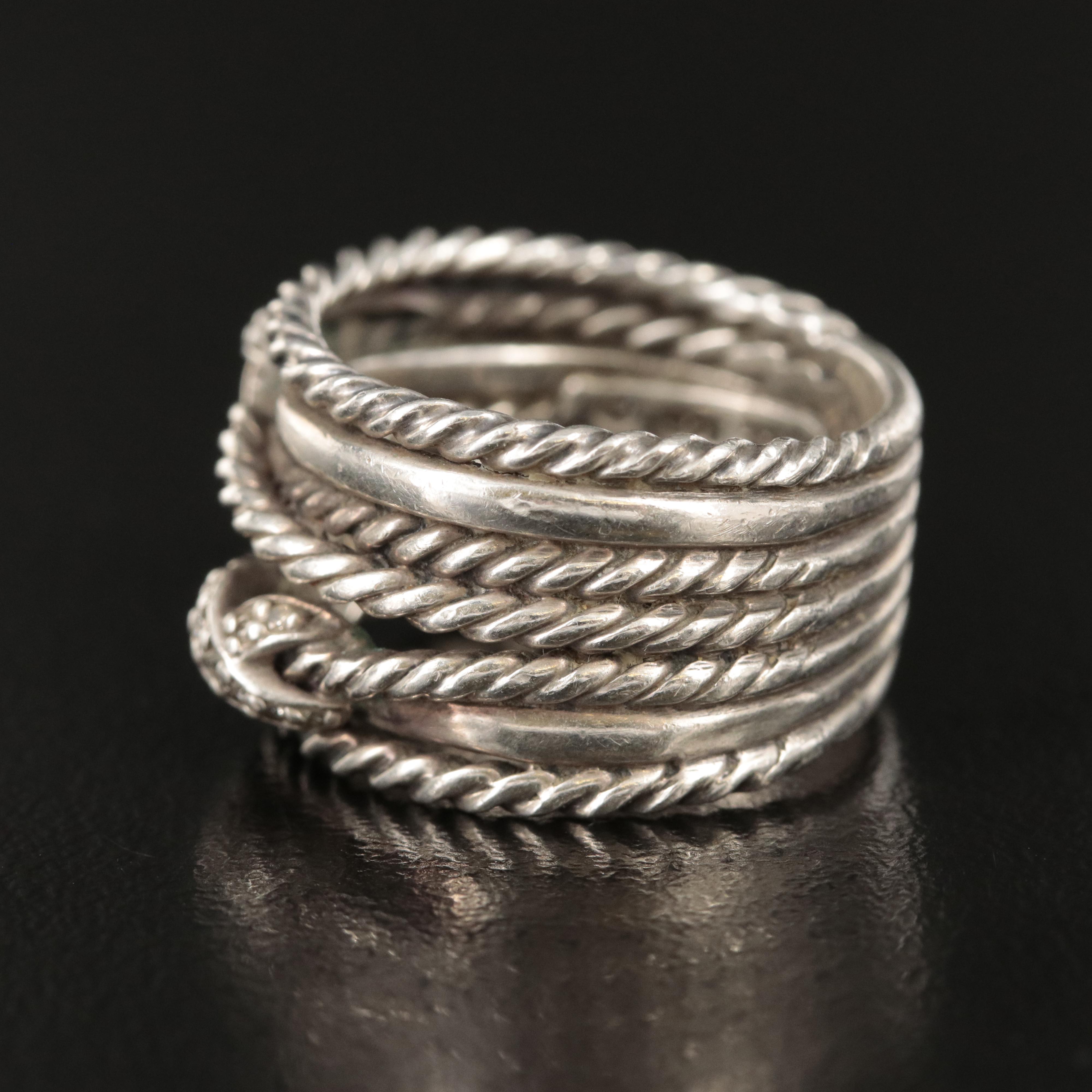David Yurman Sterling Diamond Double X Crossover Ring