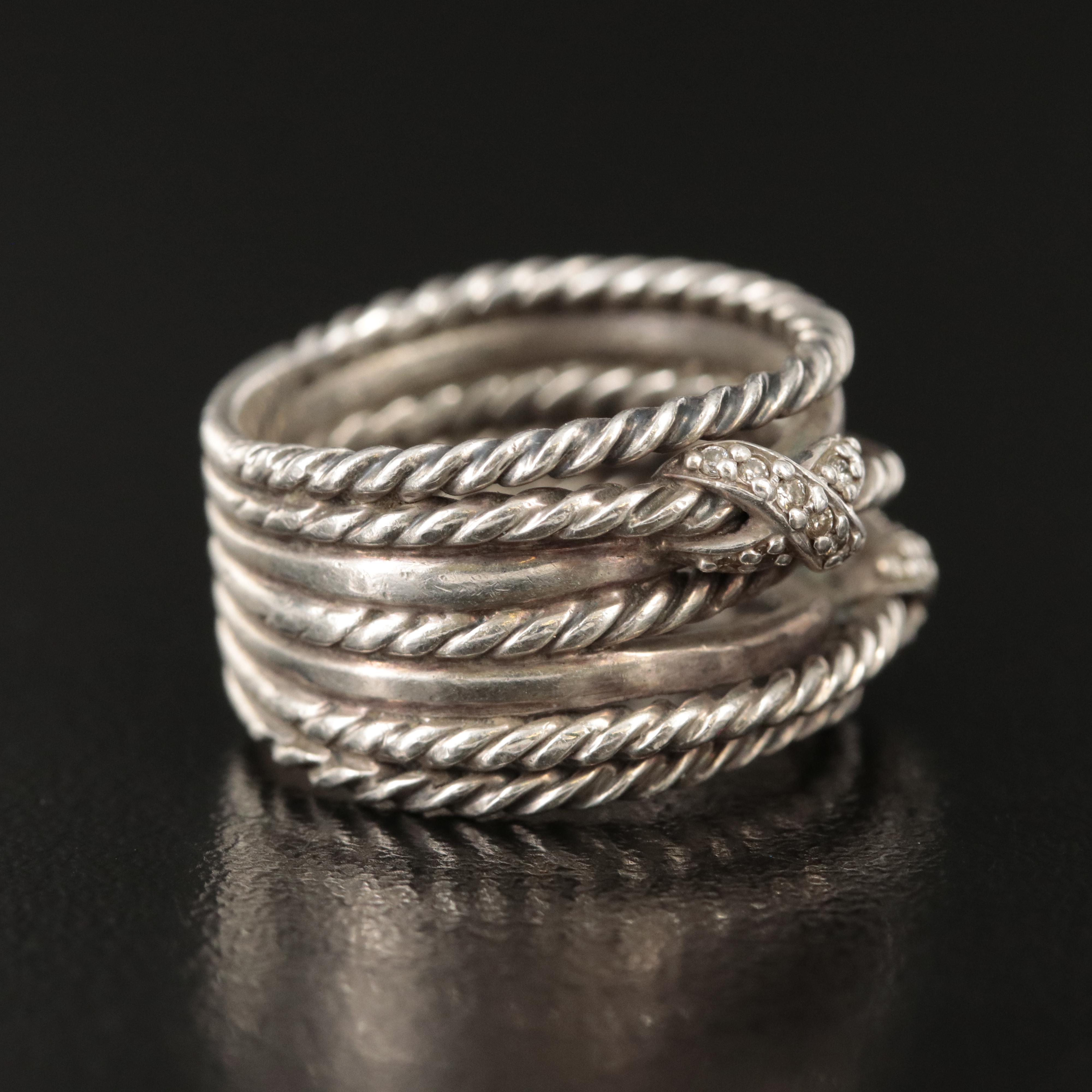 David Yurman Sterling Diamond Double X Crossover Ring
