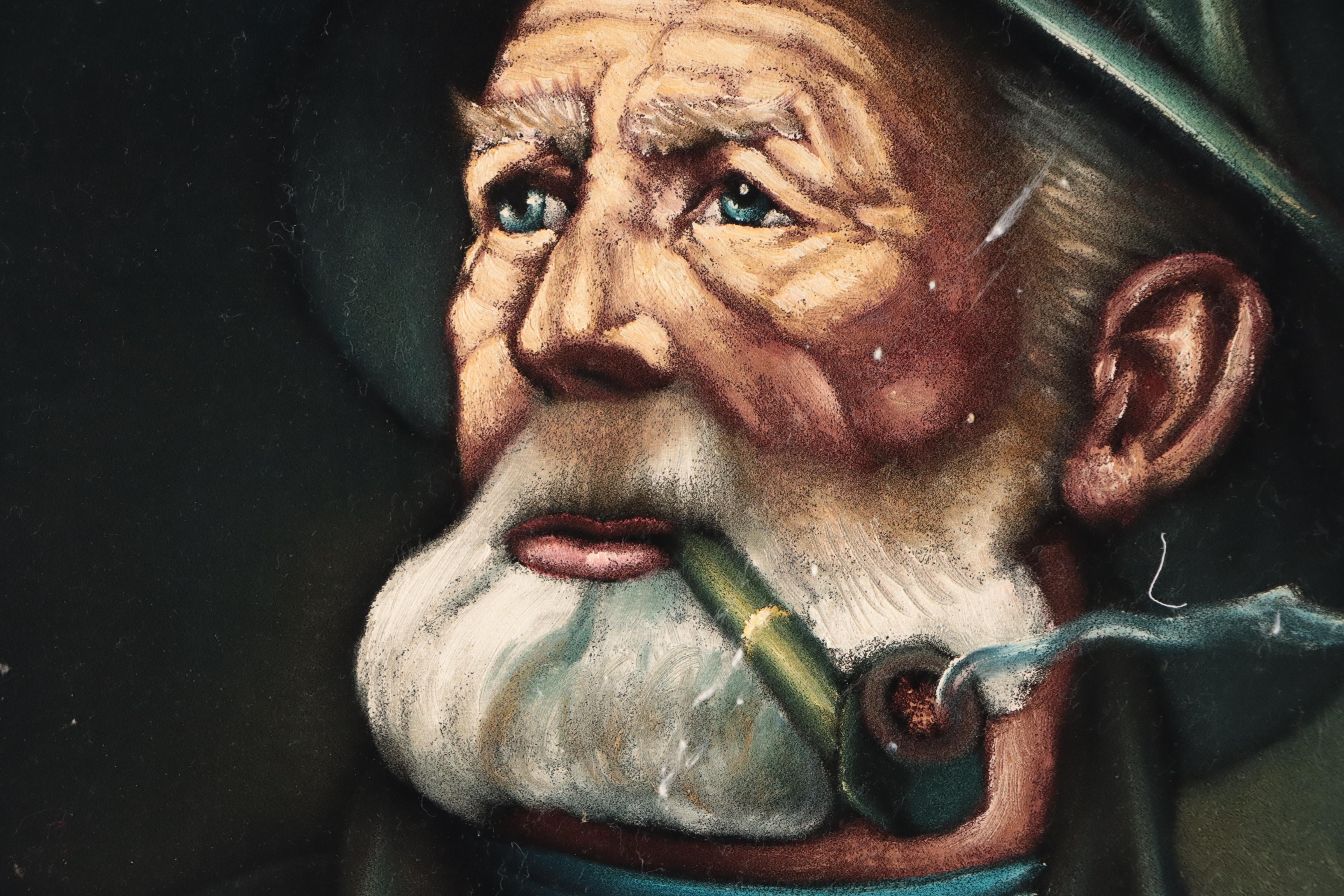 Portrait of Fisherman Acrylic Painting on Velvet