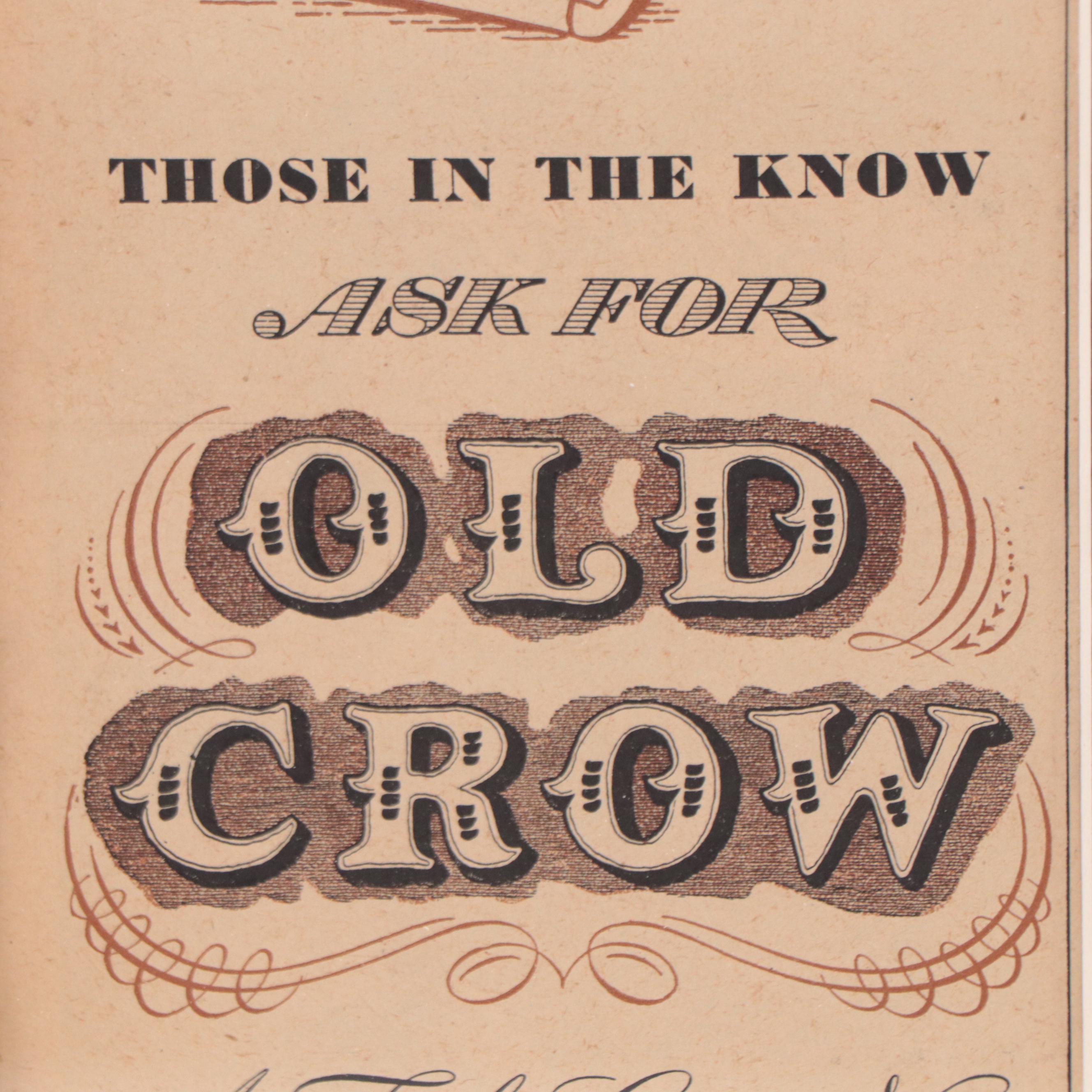 Old Crow Bourbon Whiskey Lithograph Advertisement, 1944