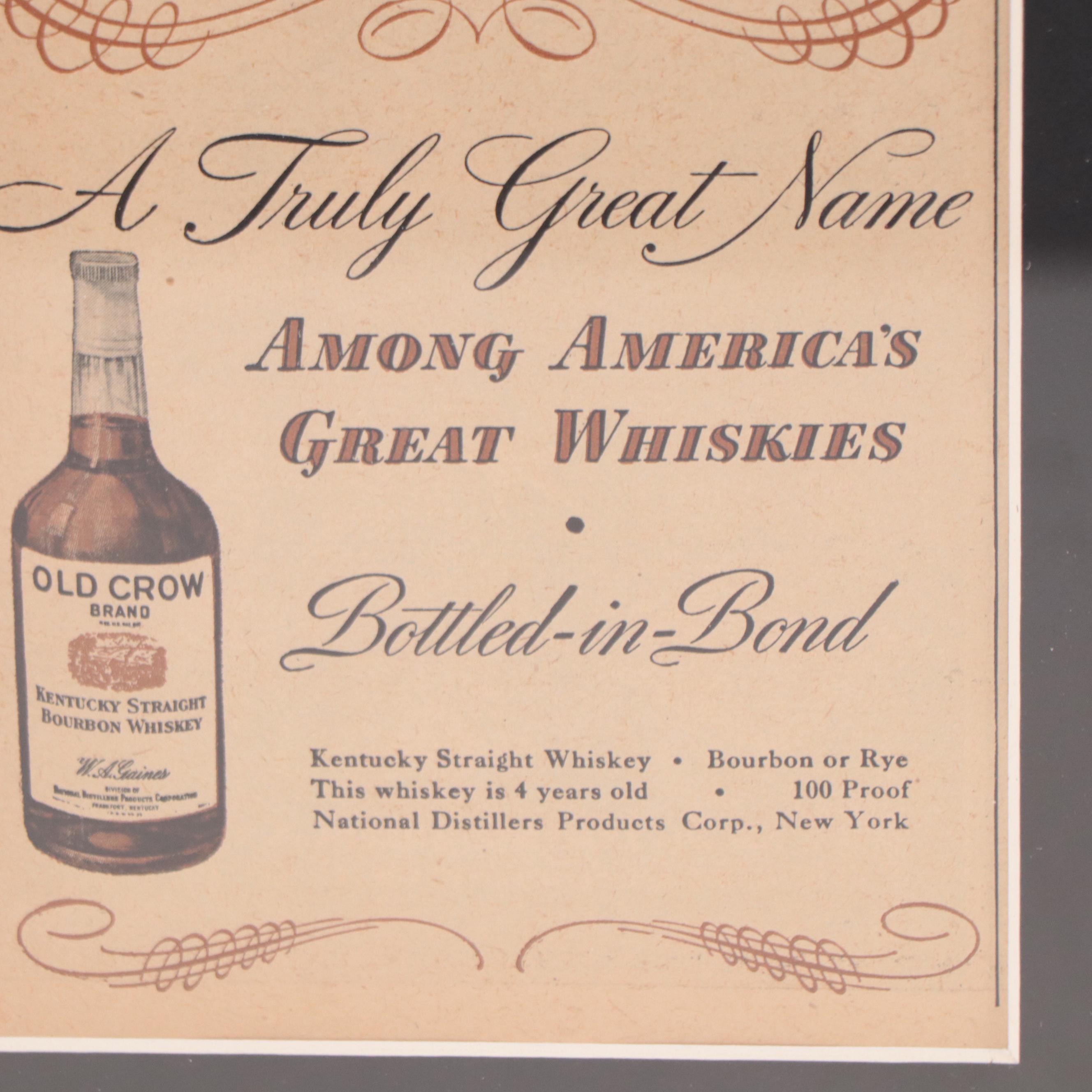 Old Crow Bourbon Whiskey Lithograph Advertisement, 1944