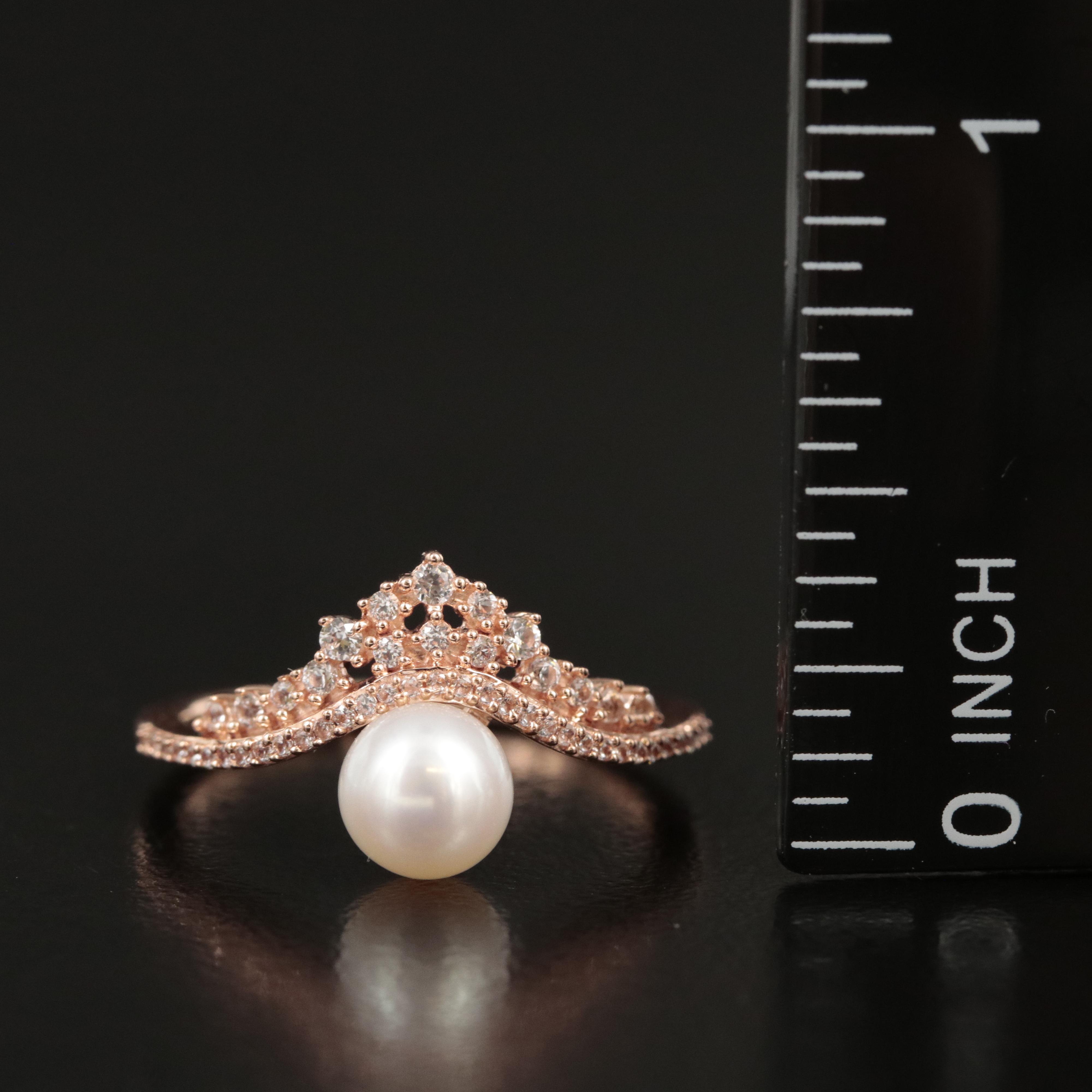 10K Rose Gold Pearl and Sapphire Tiara Ring