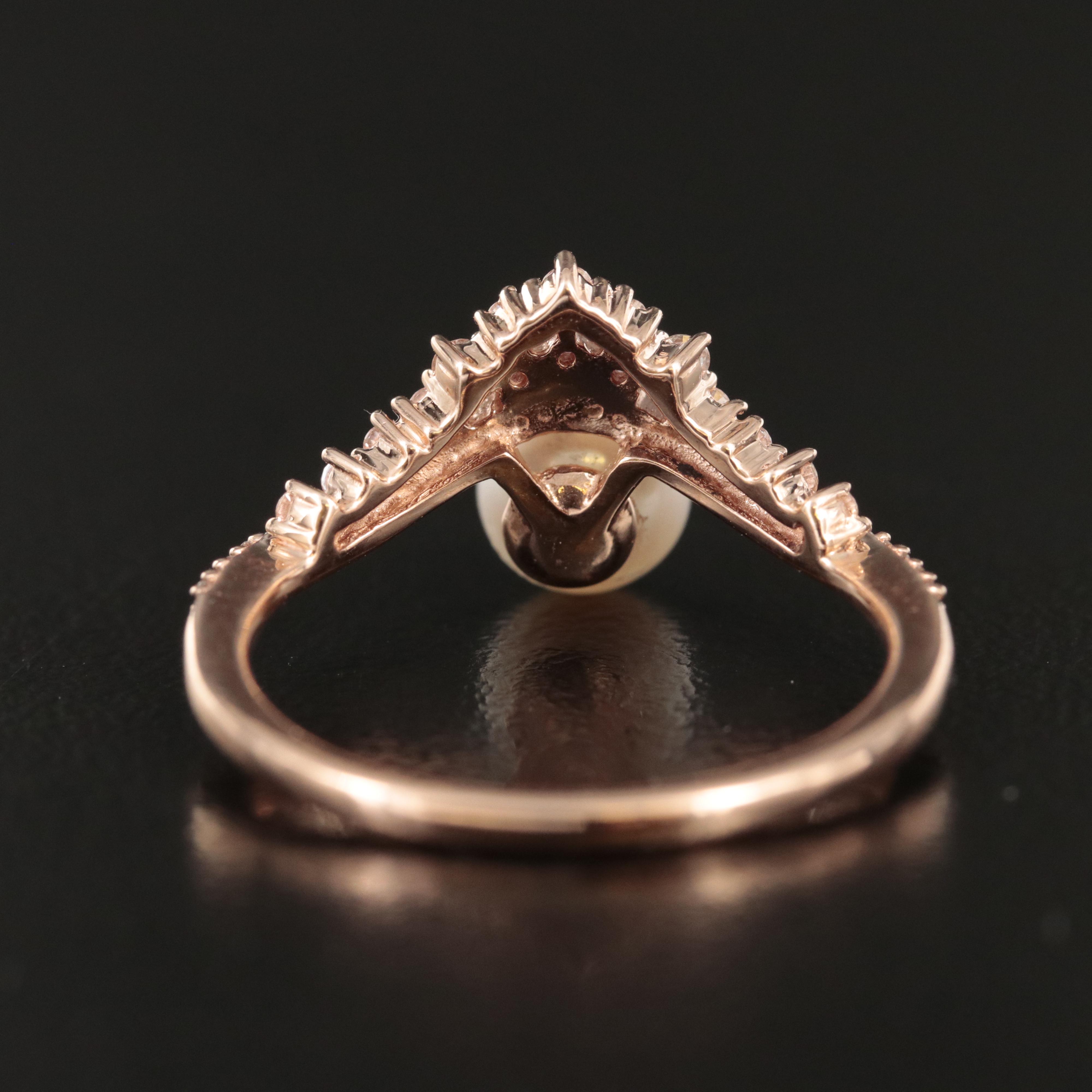 10K Rose Gold Pearl and Sapphire Tiara Ring