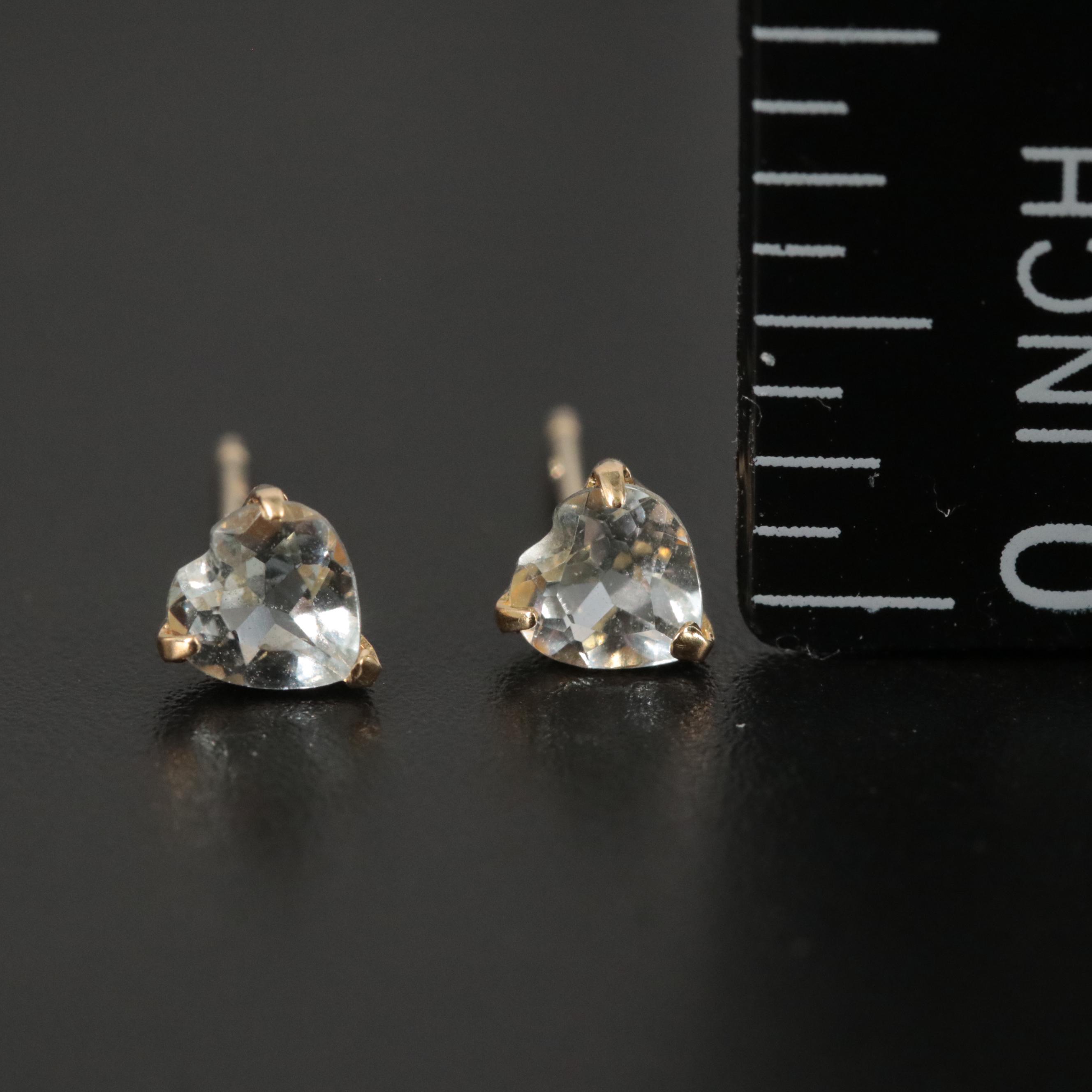 18K Aquamarine Heart Stud Earrings