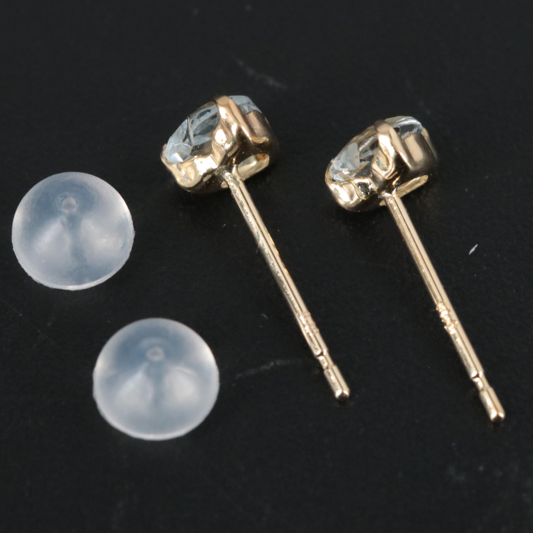 18K Aquamarine Heart Stud Earrings